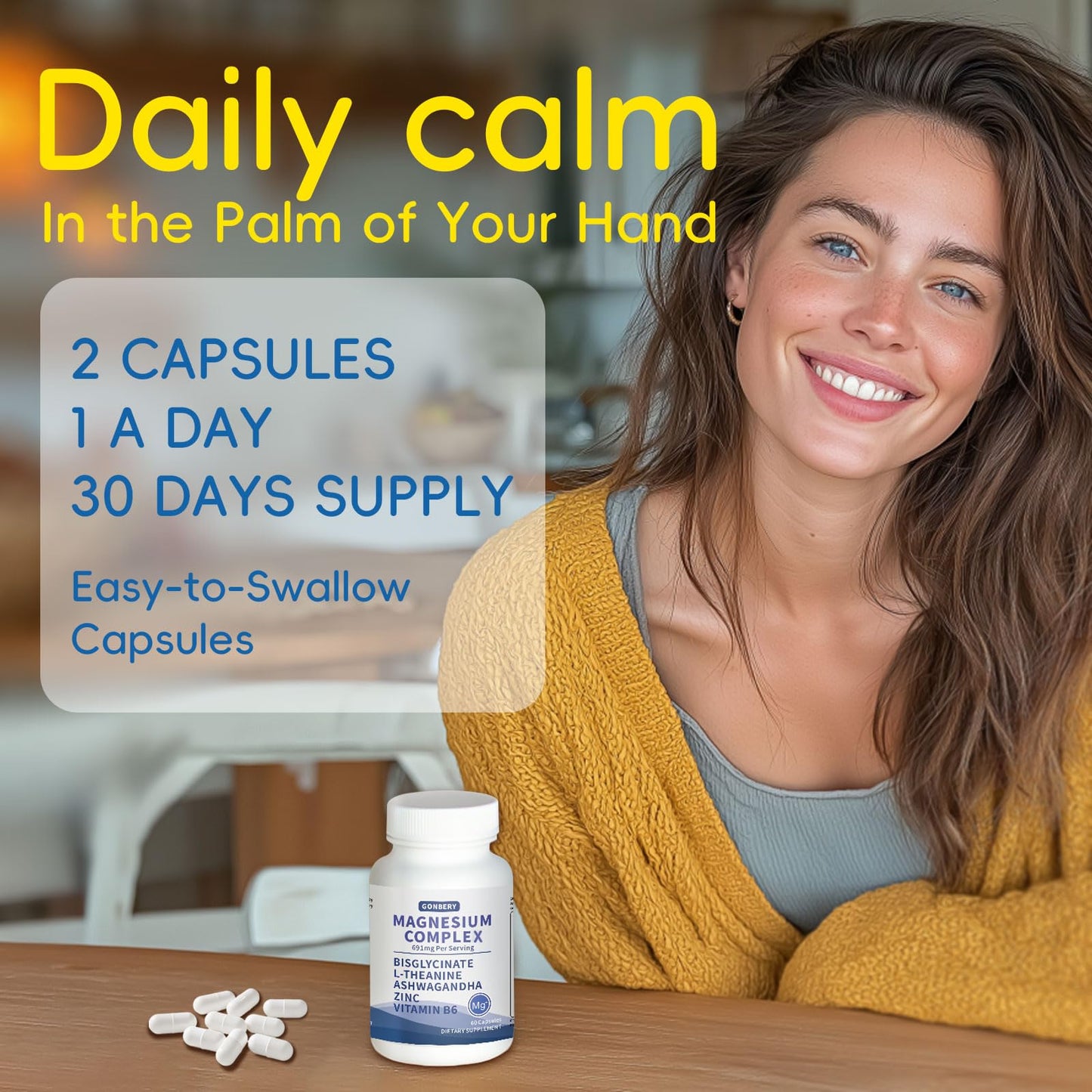 GONBERY Magnesium Complex 7-in-1 with Ashwagandha & L-Theanine Capsules, 60 Count