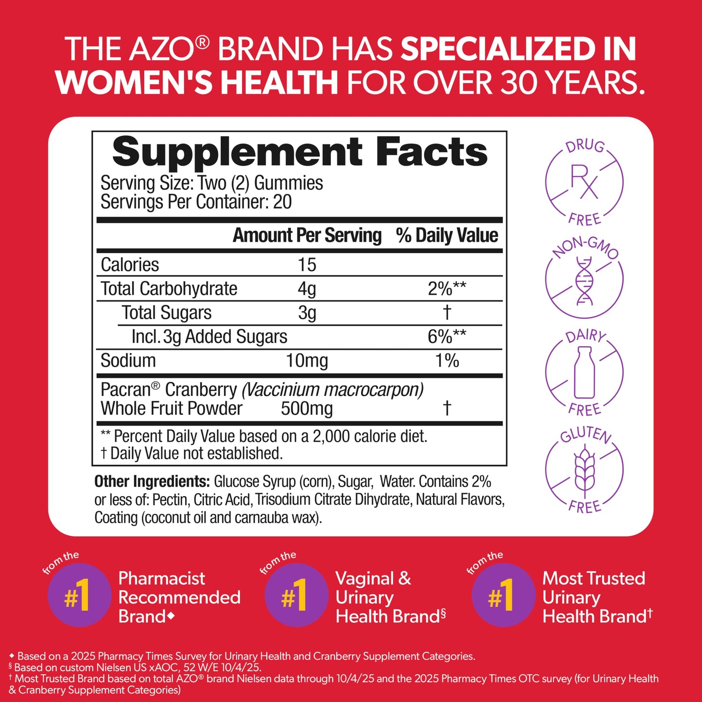 AZO Cranberry Urinary Tract Health Gummies, 40 Count