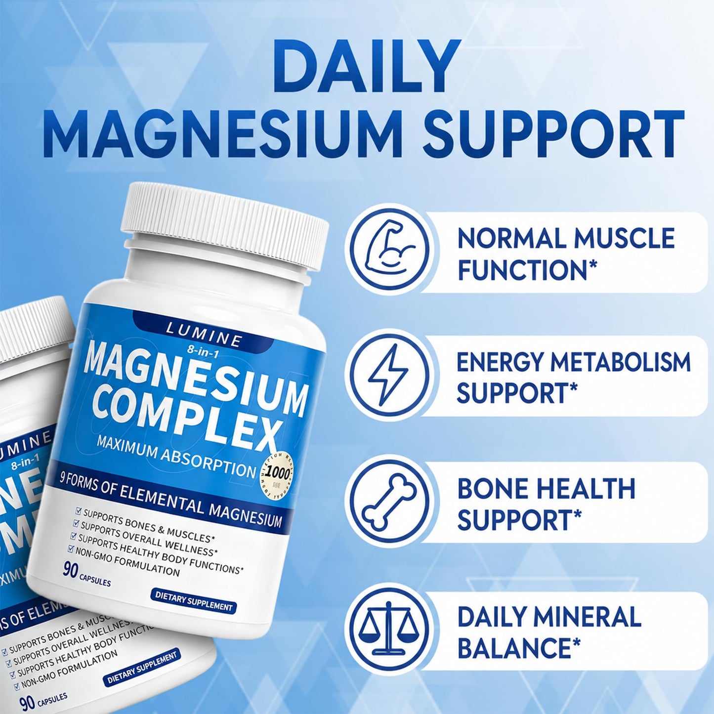 Lumine Magnesium Complex 1000 mg, 8-Form Supplement, 90 Capsules
