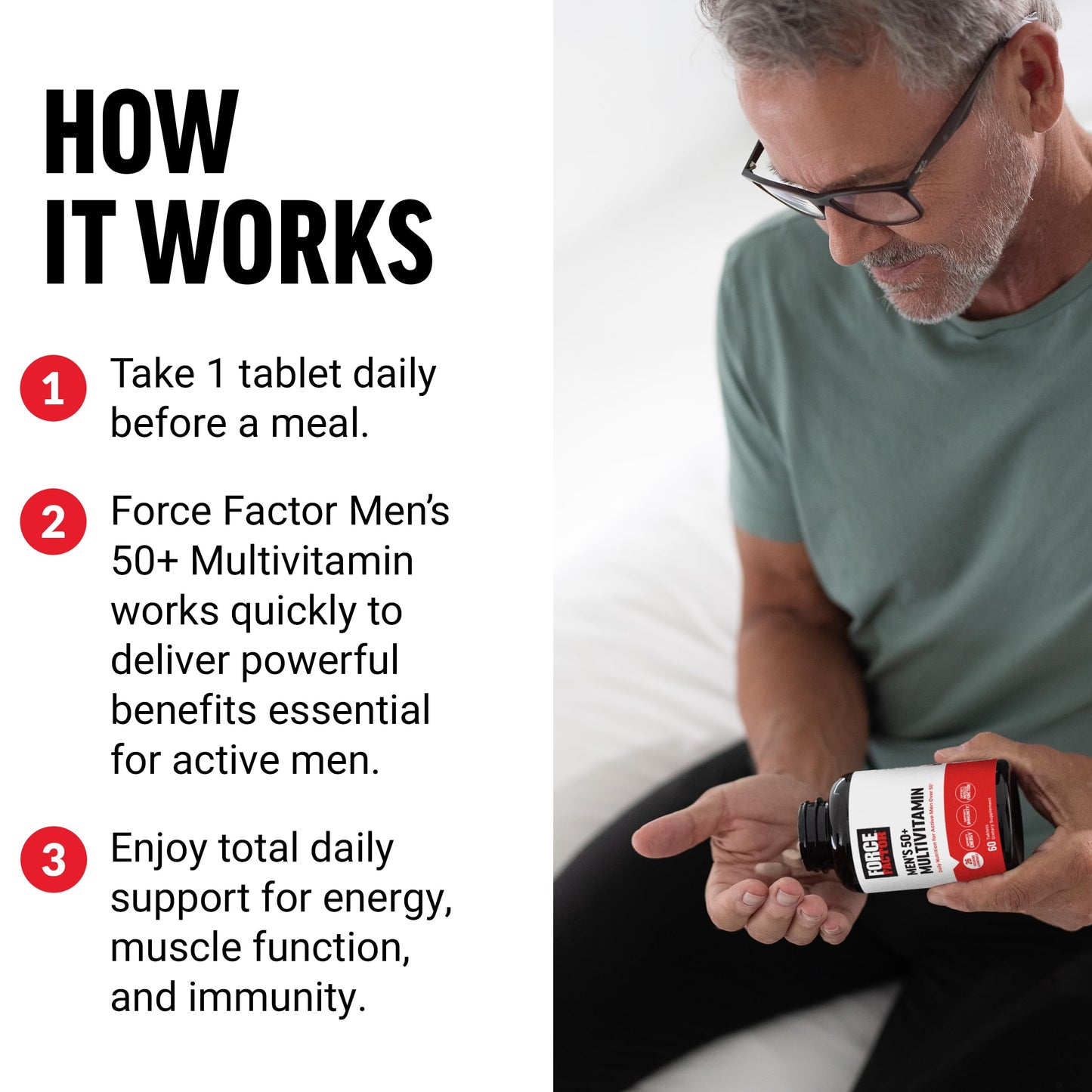 Force Factor Men’s Multivitamin 50 Plus Tablets, 60 Count
