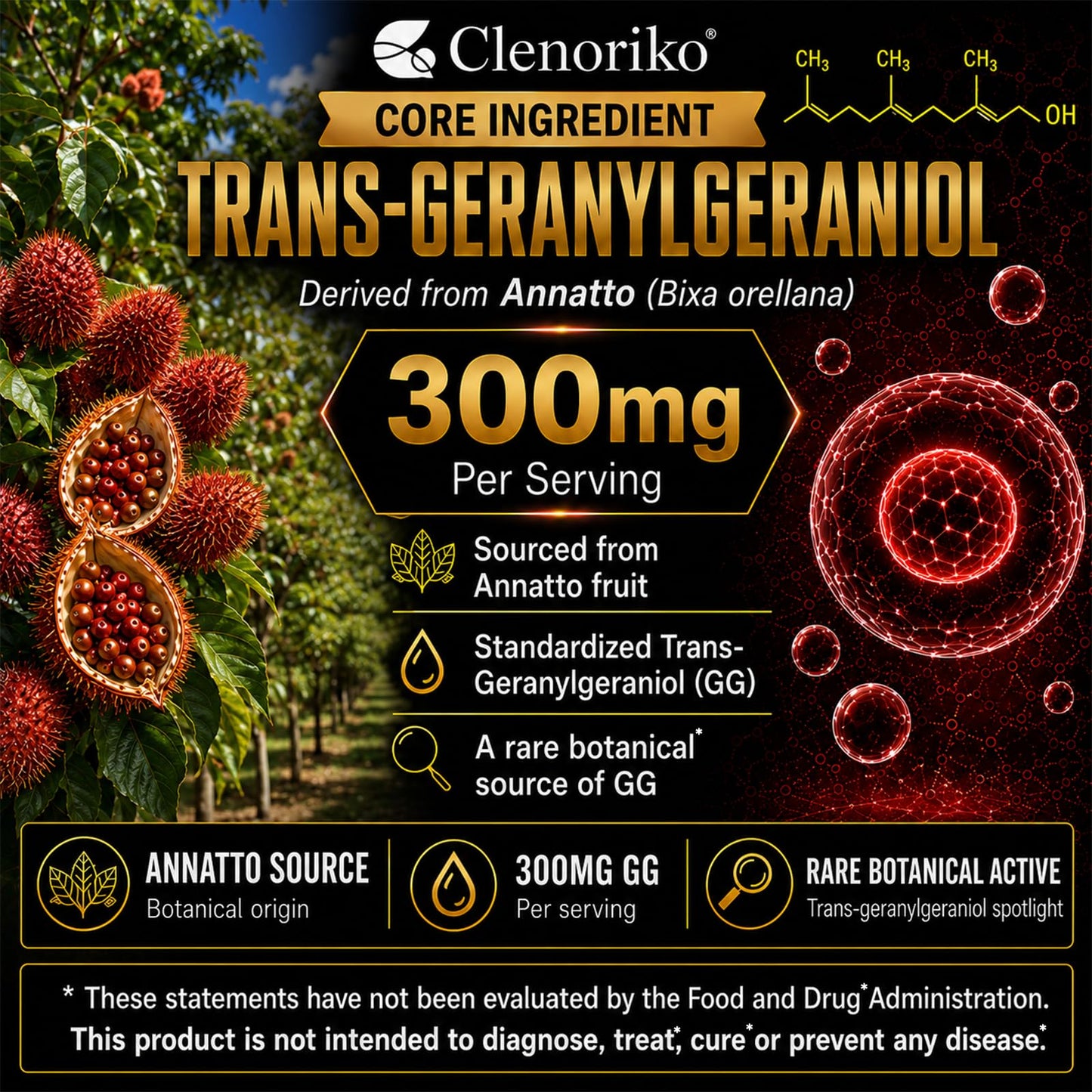 Clenoriko GG-Max Geranylgeraniol GG Supplement 300mg for Men Softgels, 60 Count