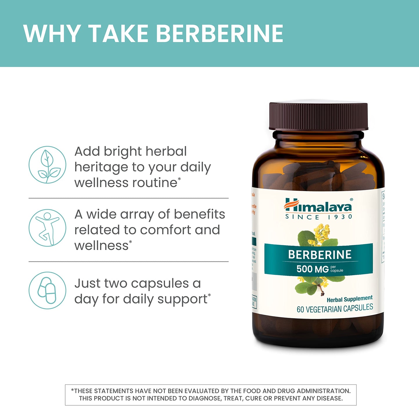 Himalaya Berberine 500 mg Capsules, 60 Count
