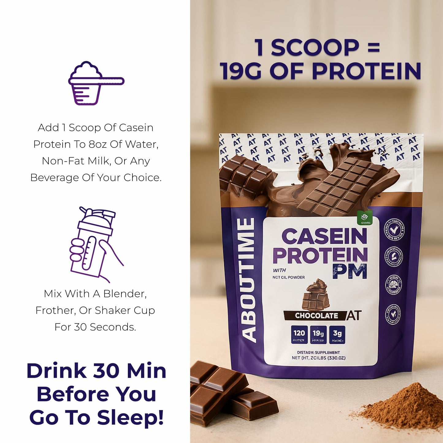 About Time Casein Protein Powder Chocolate 2.04 lb