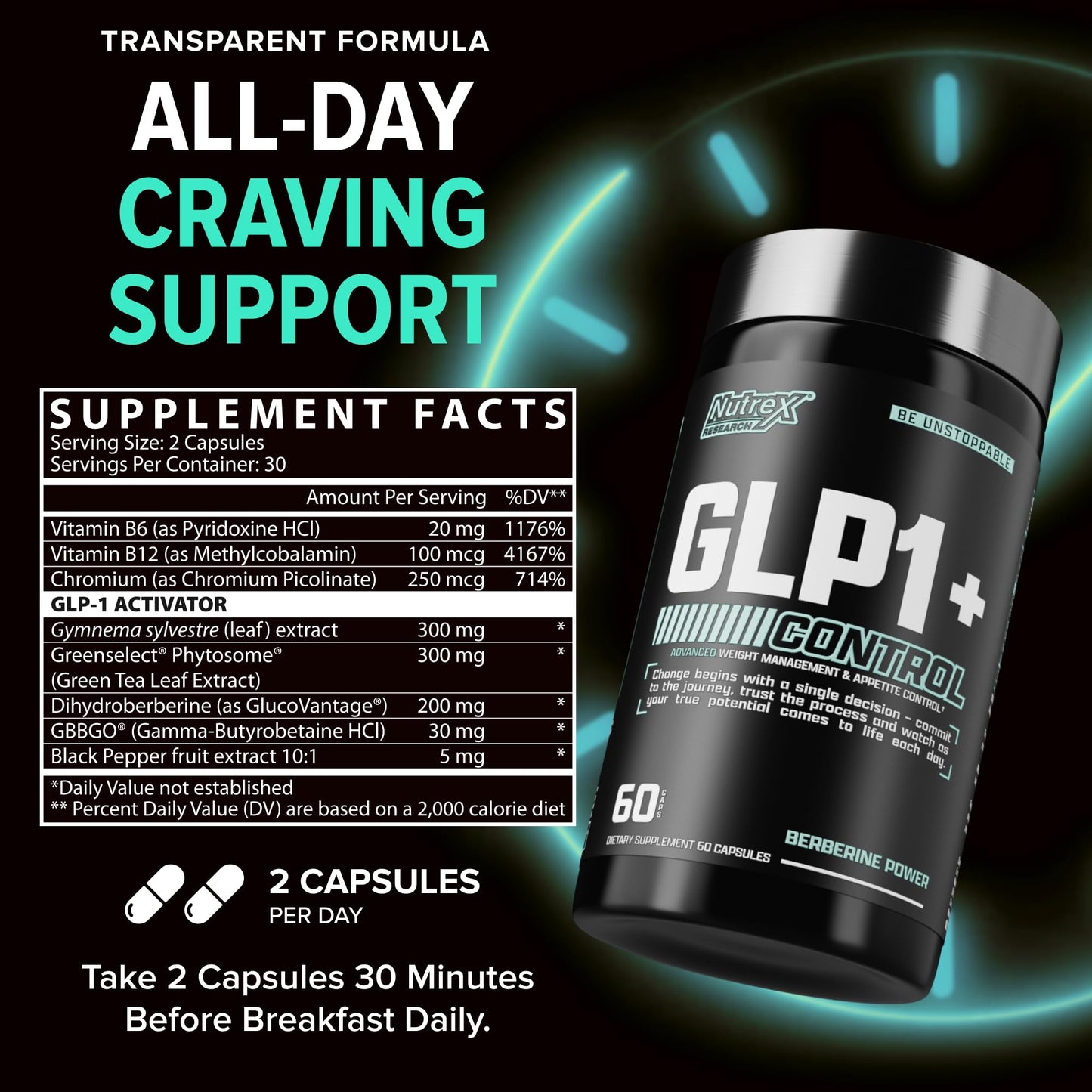 Nutrex Research GLP-1 Supplement - Super Berberine Weight Management Support, Capsule, 60 Count