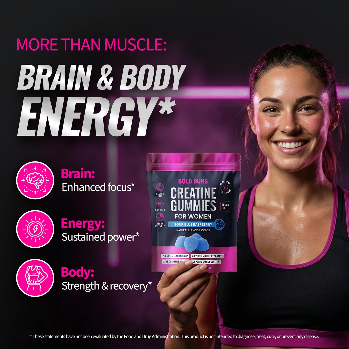 Bold Buns Creatine Monohydrate Gummies 60 Count