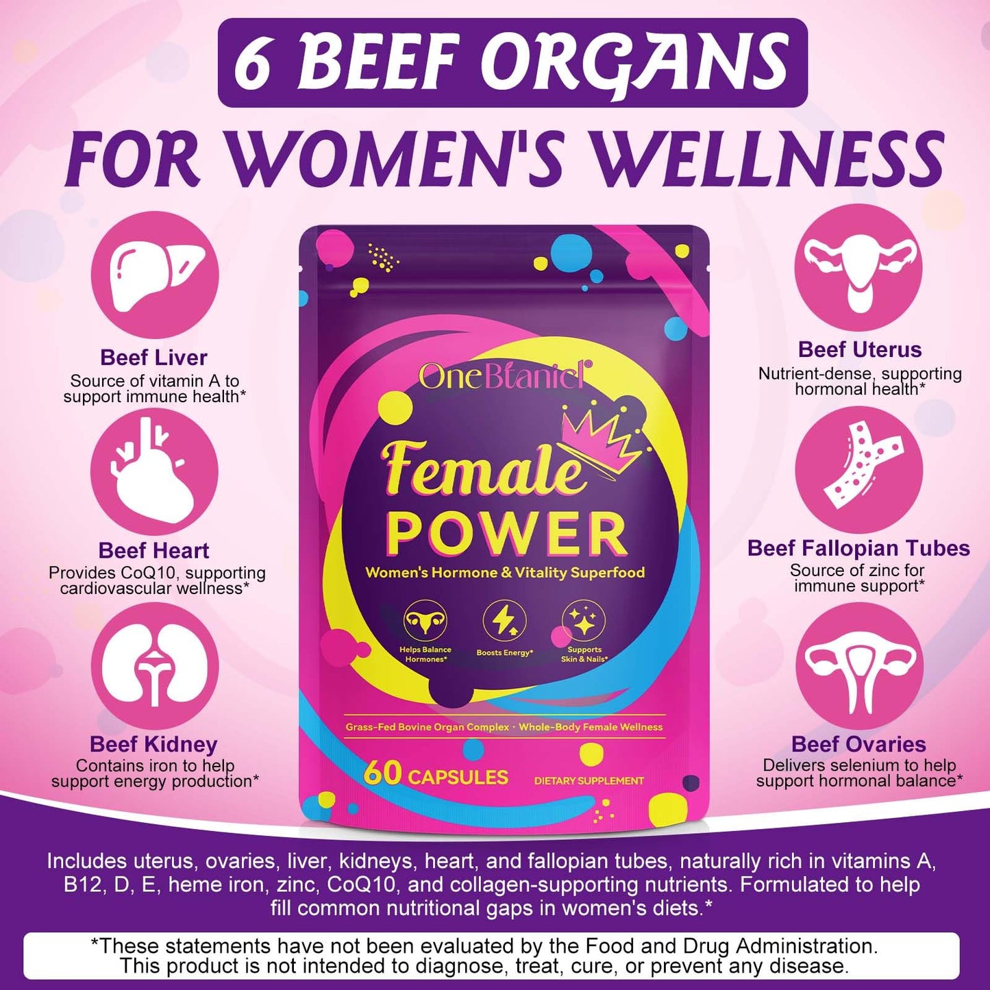 ZIXBMHYJ Beef Organ Supplement for Women, Women's Hormone & Vitality Capsules, 60 Capsules