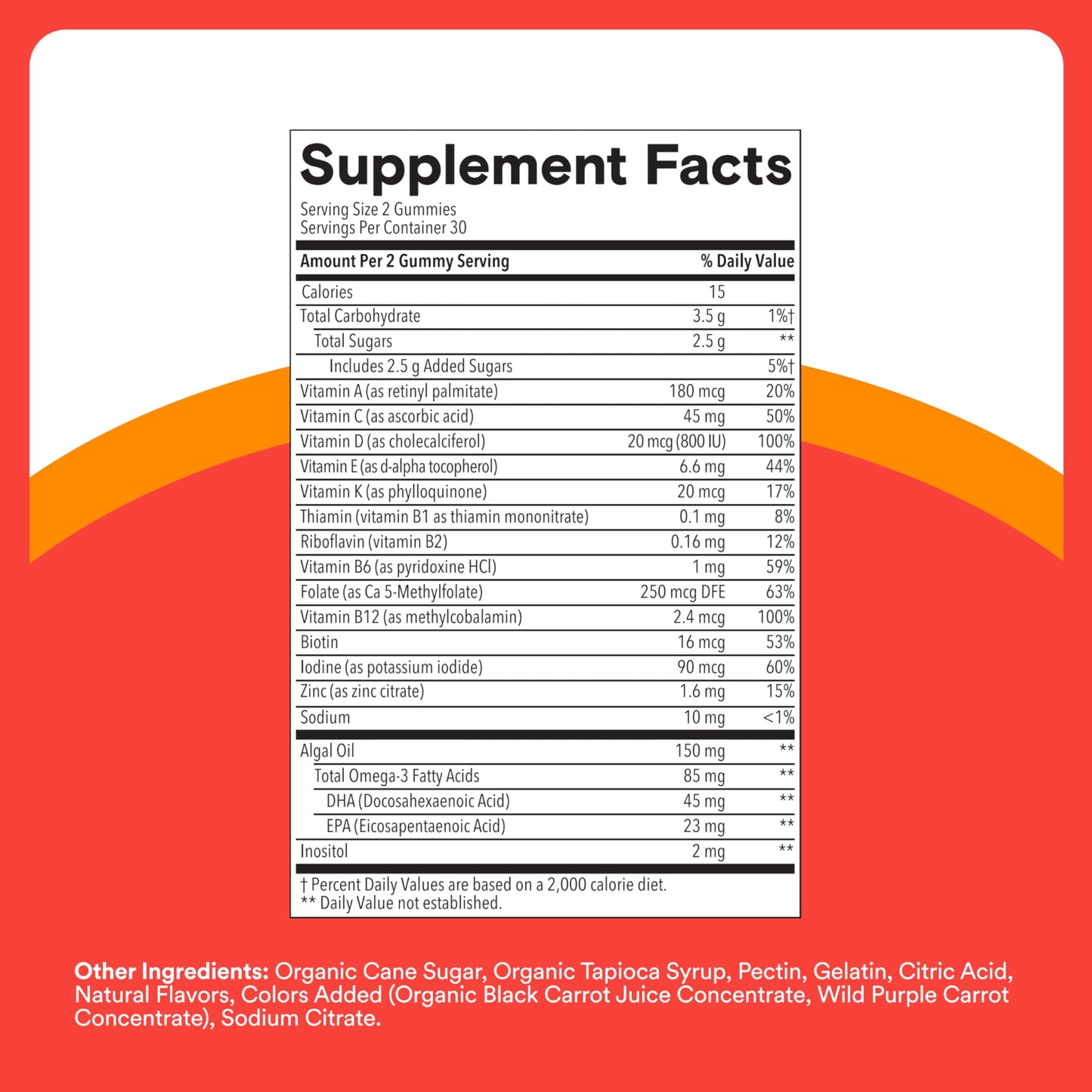 SmartyPants Kids Multivitamin Gummies, Omega 3 (DHA/EPA), Vitamins D3, C, B12, B6, Vitamin A, K & Zinc, Gluten Free, Cherry Berry Punch Flavors, 60 Count (30 Day Supply)