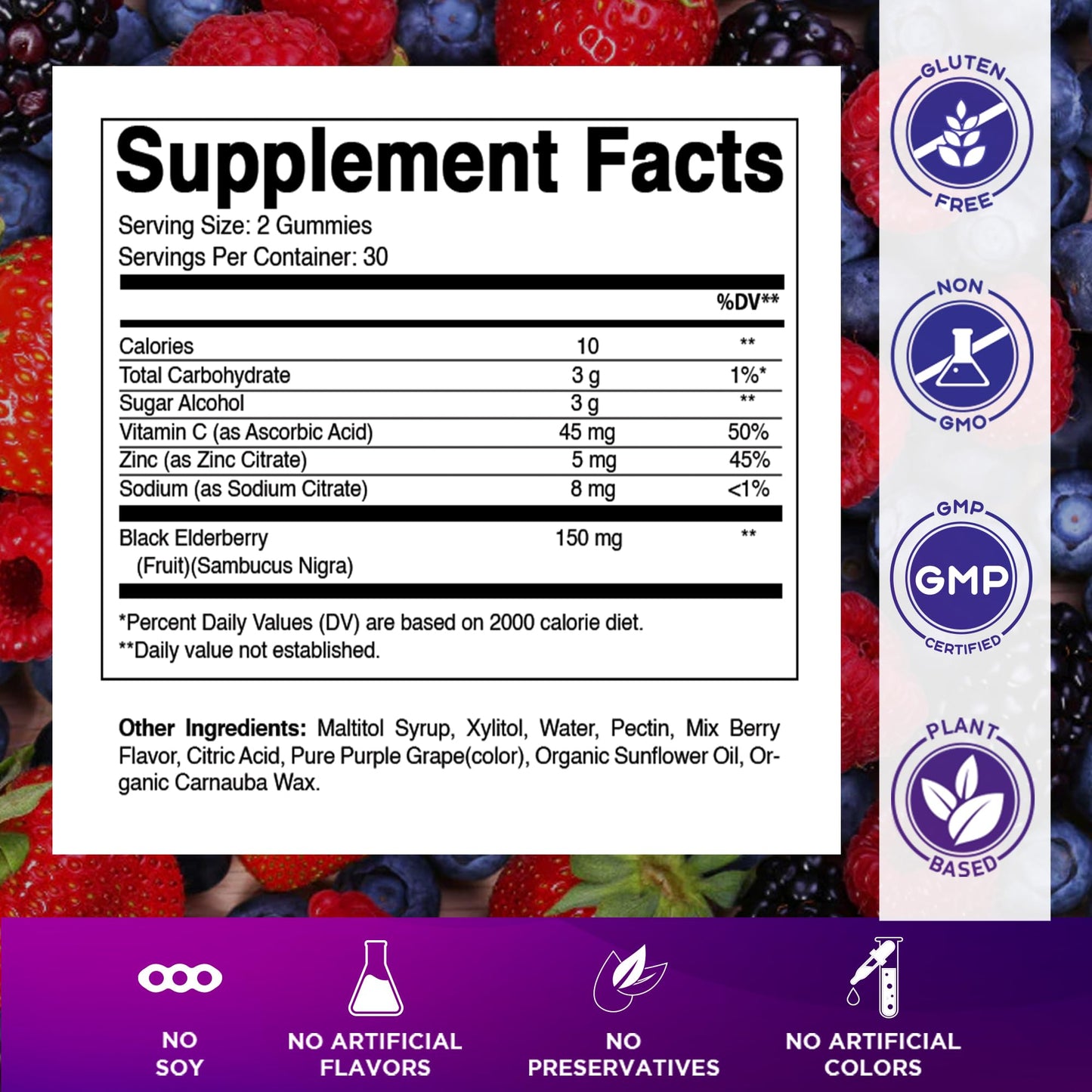 Vitamatic Elderberry Gummies with Vitamin C & Zinc – Immune Support, Gummies, 60 Count