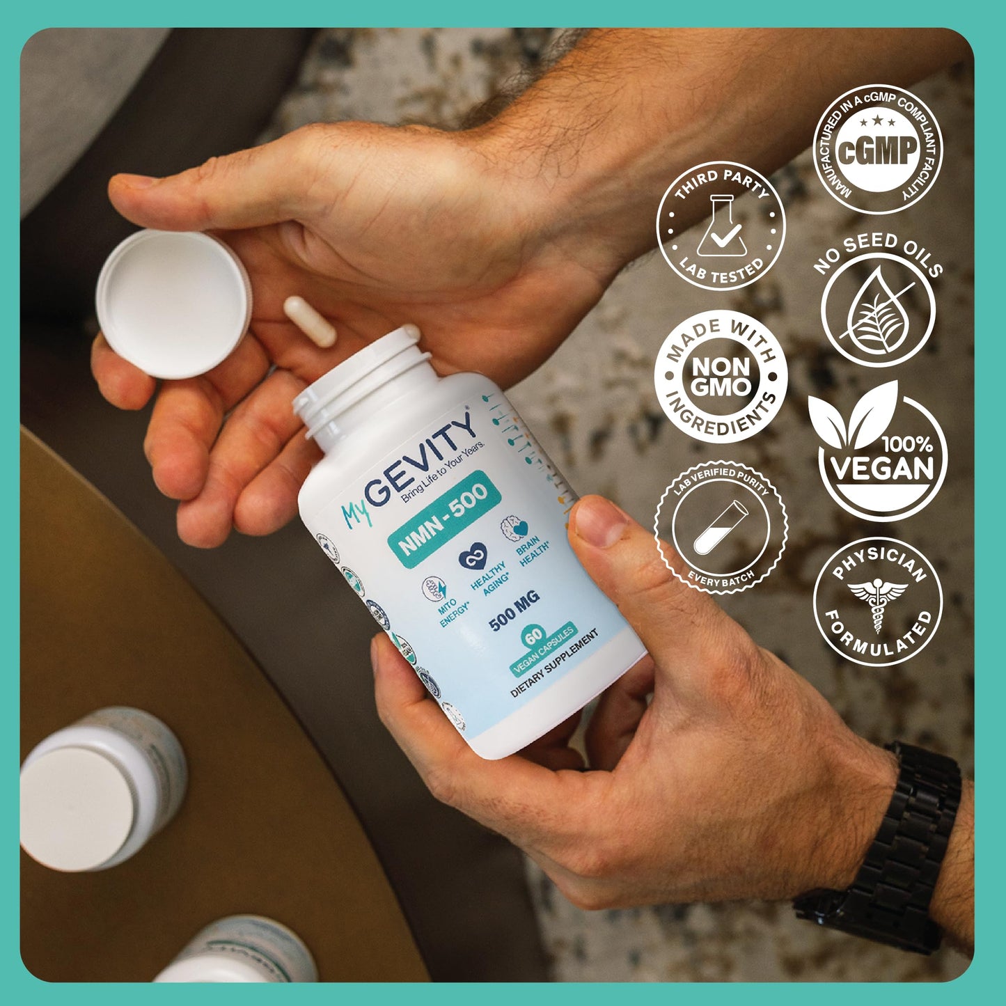 MyGevity NMN 500mg – 99%+ Purity Verified, Physician Formulated Nicotinamide Mononucleotide for NAD+ Support & Healthy Aging – 60 Capsules