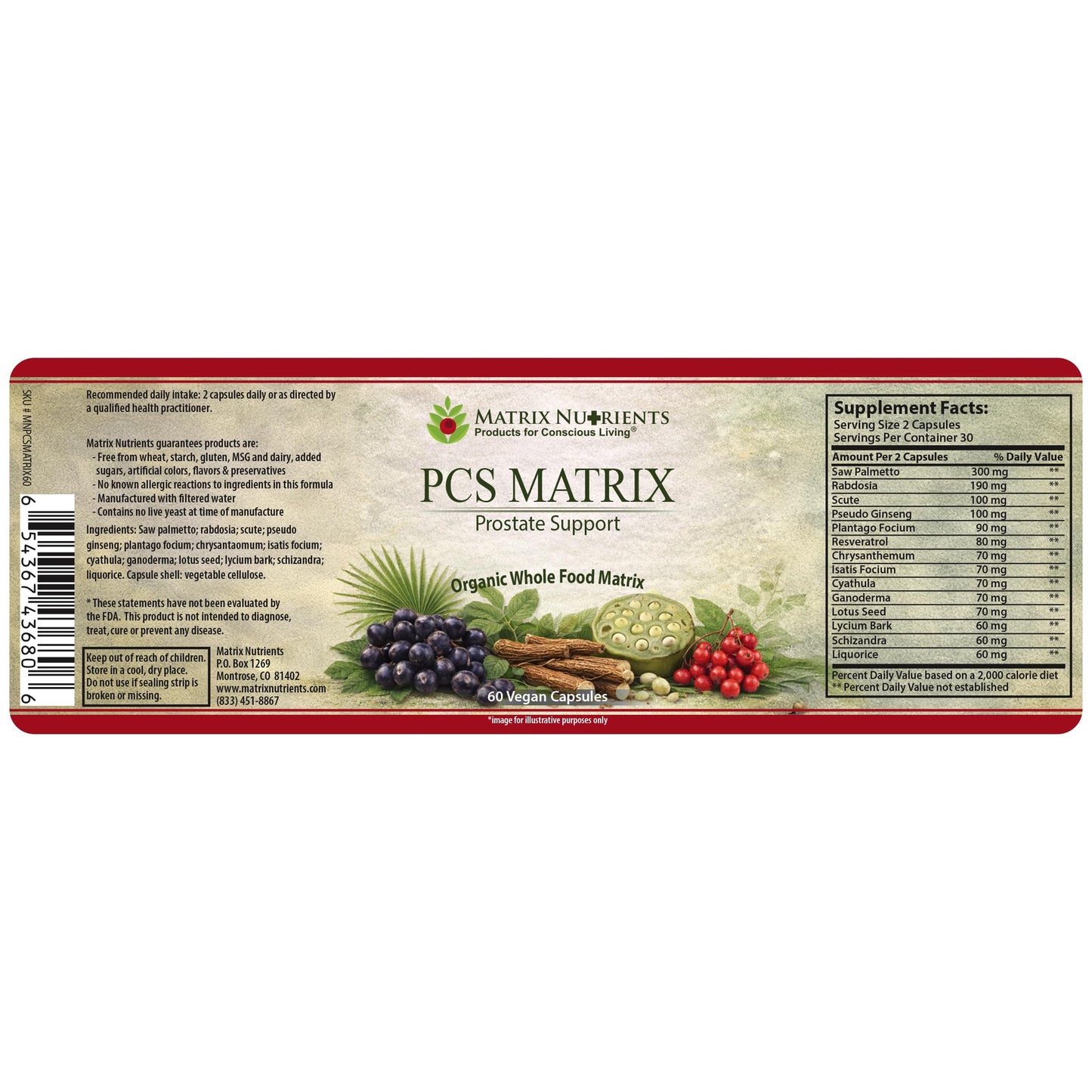 Matrix Nutrients PCS Matrix Lower PSA Levels for Healthy Prostate Capsules, 60 Count