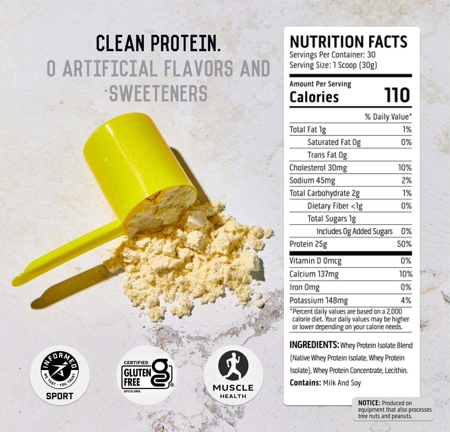 Ascent Unflavored Native Whey Protein Powder, 32 Oz