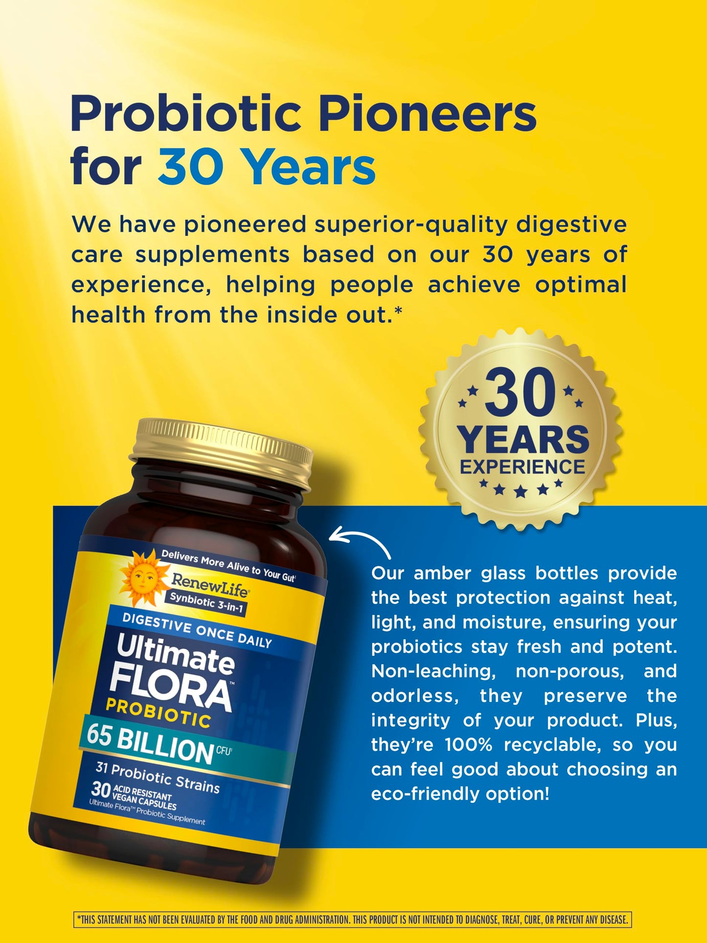 Renew Life Digestive Ultimate Flora Probiotics 65 Billion CFU Delayed Release Vegan Capsules, 30 Count