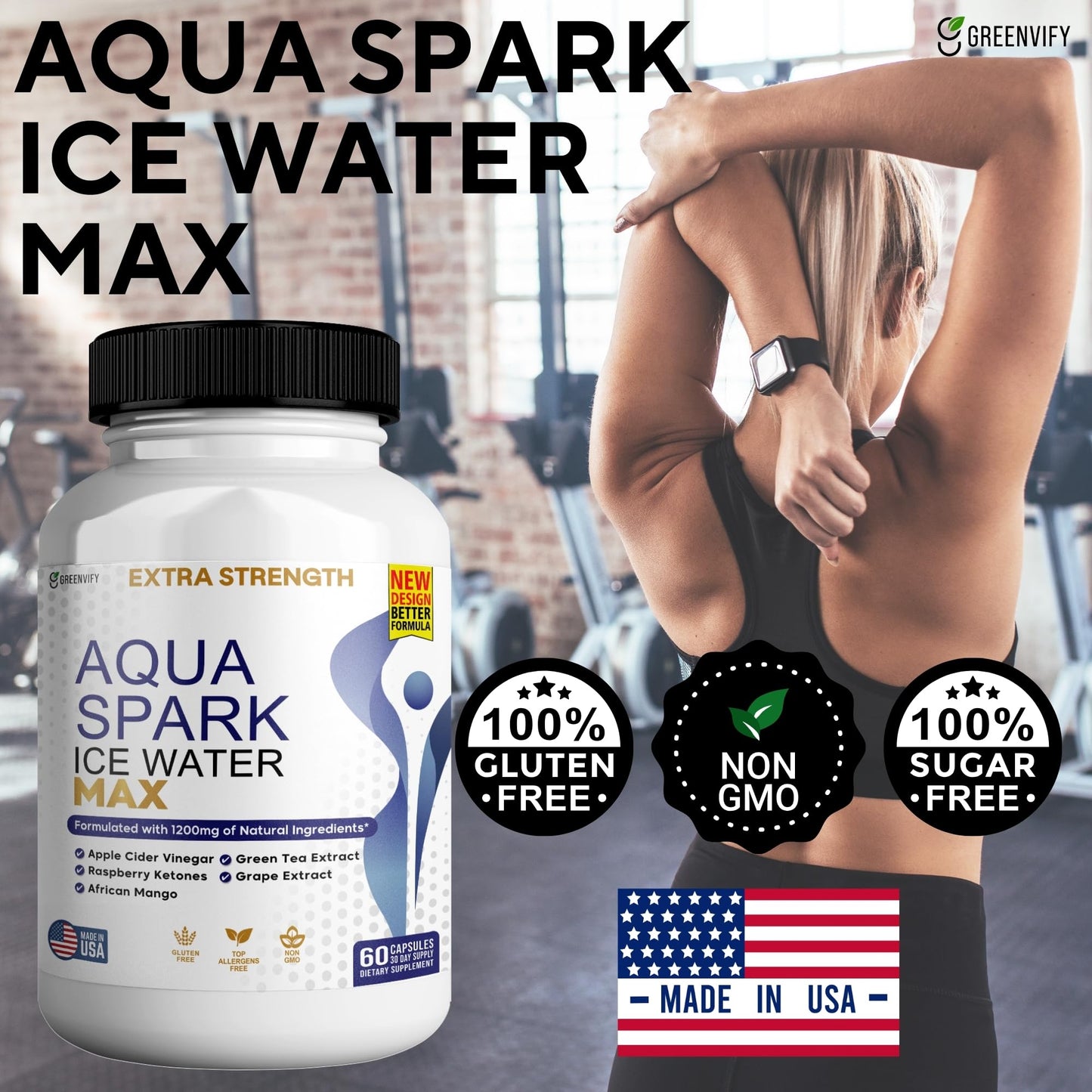 GREENVIFY Aqua Spark Ice Water Max Extra Strength Weight Management Supplement, 180 Capsules