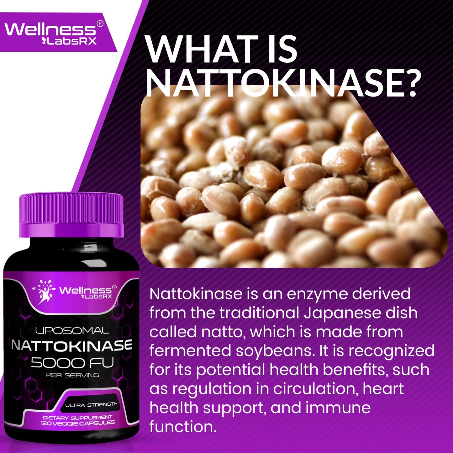 Wellness LabsRx Nattokinase Supplement 5000 FU Japanese Natto Enzyme Capsule 240 Count