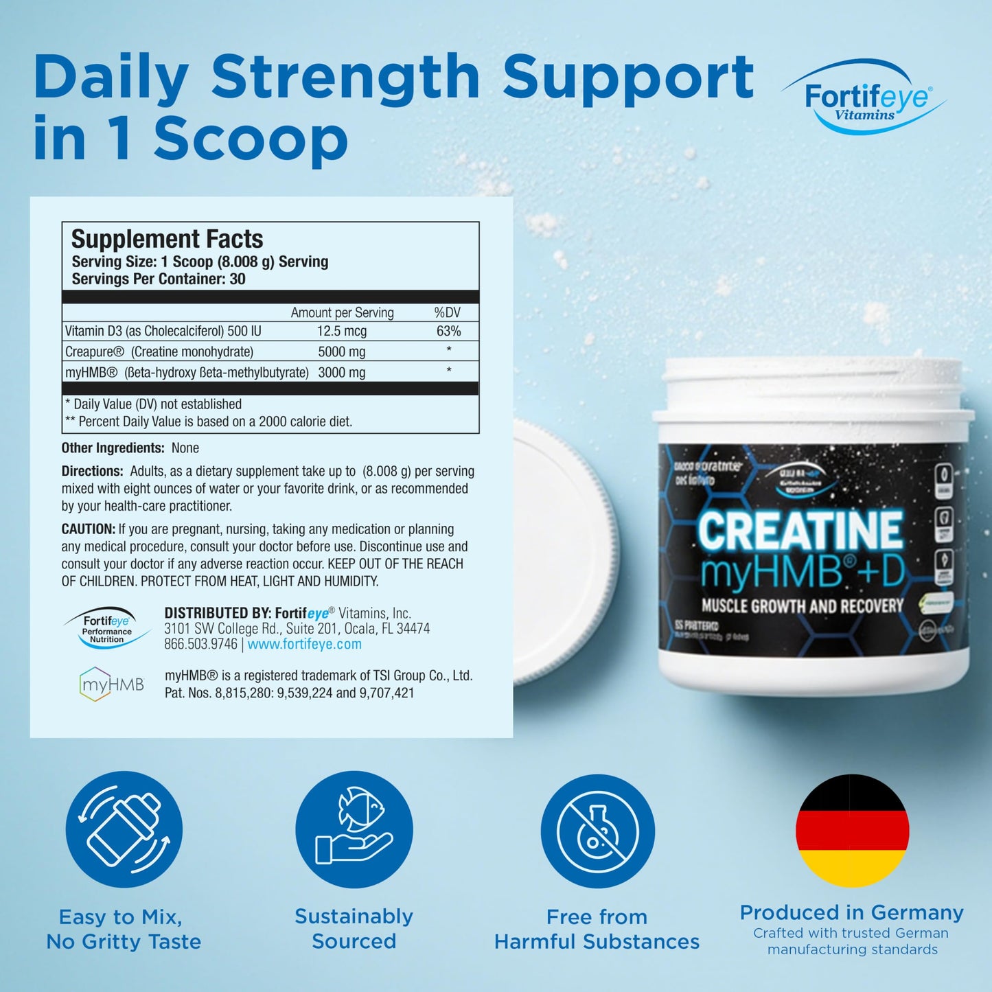 Fortifeye Vitamins Creatine Monohydrate Powder 8.47 Ounce