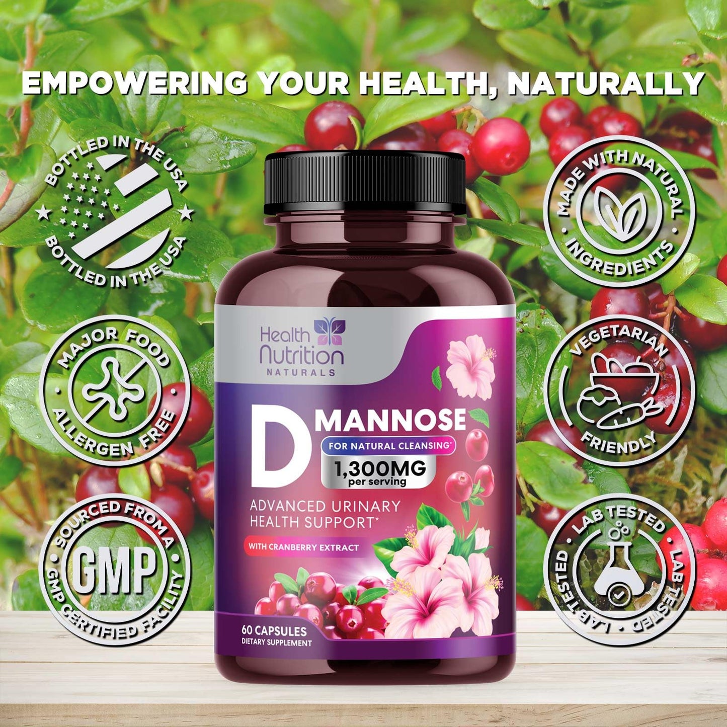 Health Nutrition Naturals D-Mannose Supplement Capsules, 60 Count