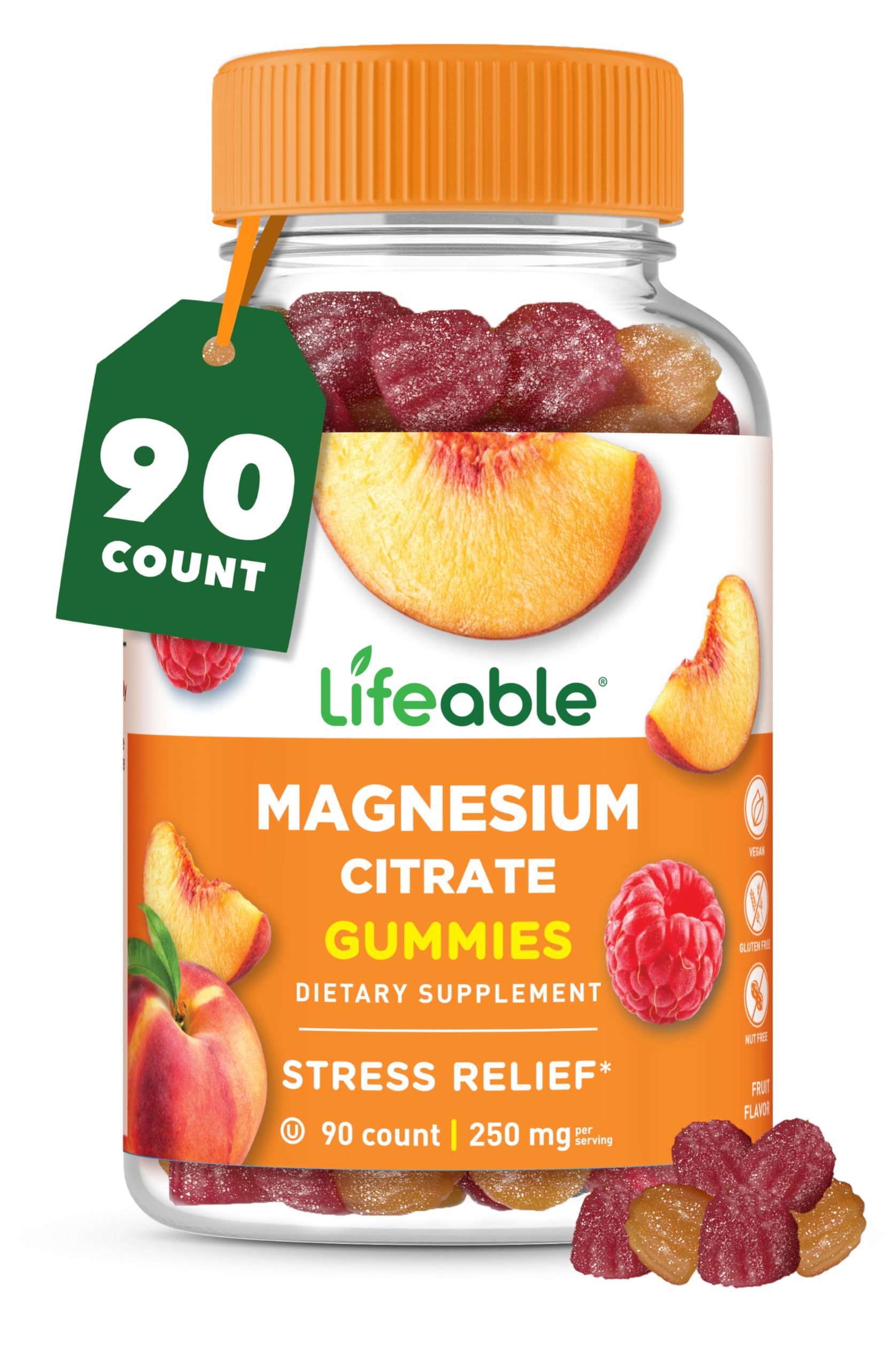 Lifeable Magnesium Citrate Gummies 250mg Elemental Magnesium from 2,130mg Magnesium Citrate, 90 Gummies