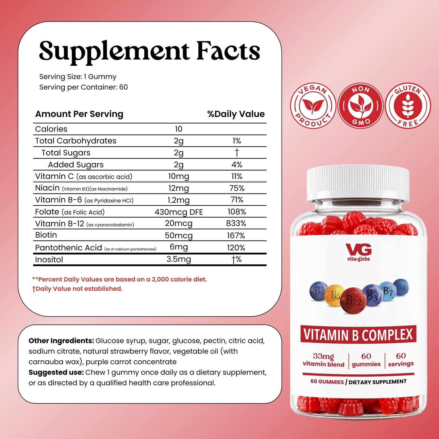 VITA GLOBE B Complex Gummy Vitamins 60 Gummies