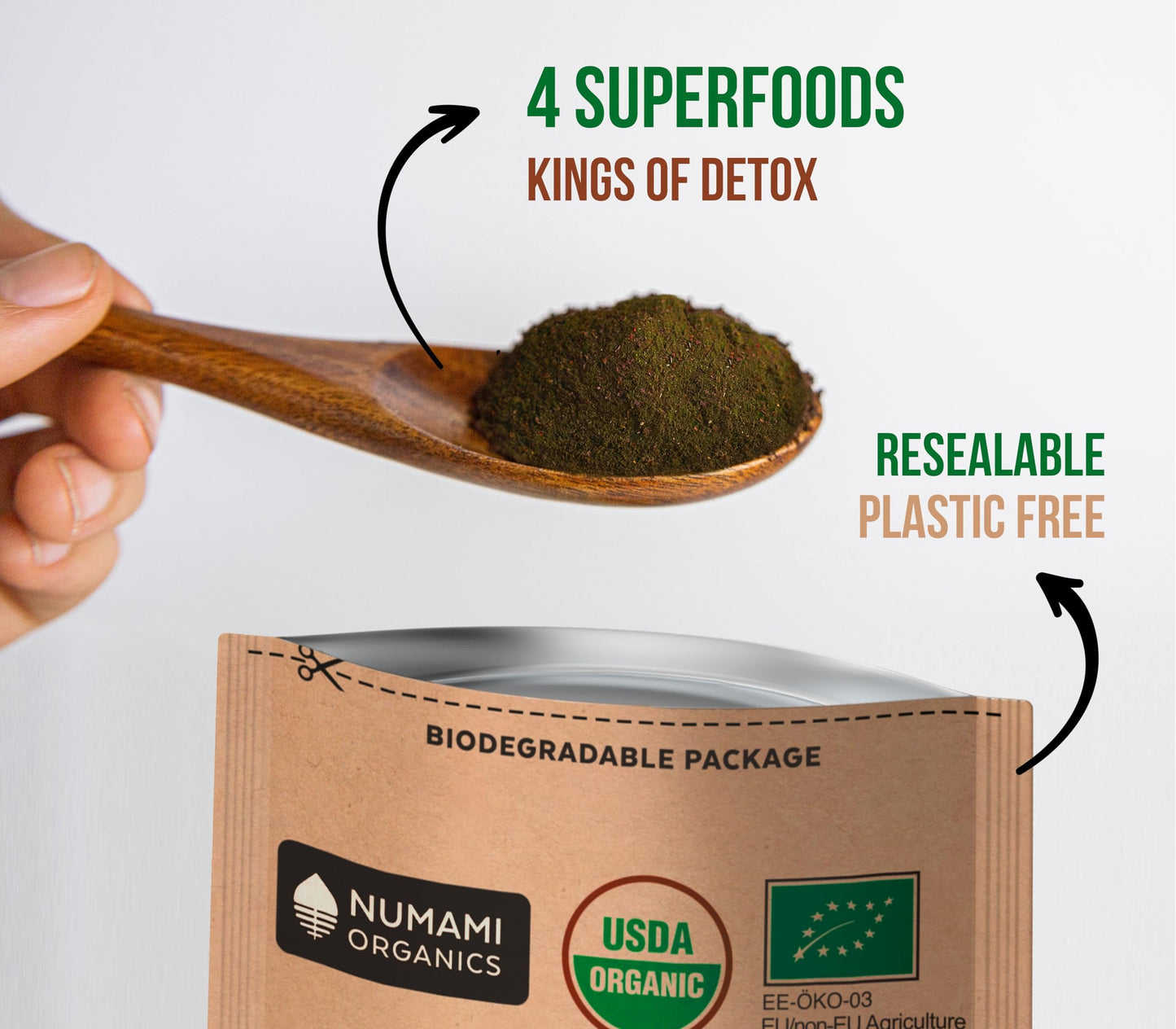 Numami Organic Detox Blueberry Smoothie Powder with Spirulina, Atlantic Dulse and Barley Grass Juice Powder, 4 Ounce