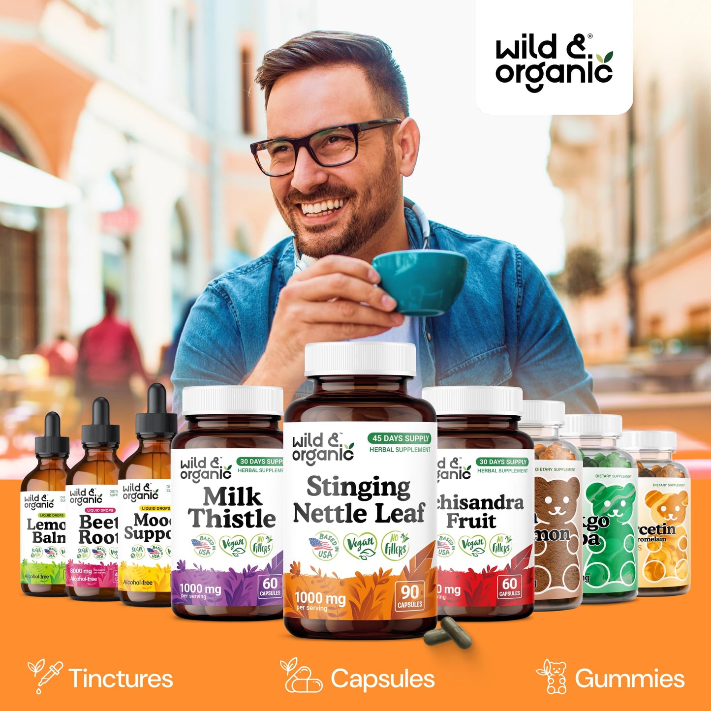 Wild & Organic Stinging Nettle Leaf Capsules 1000 mg Stinging Nettle Extract, 90 Capsules