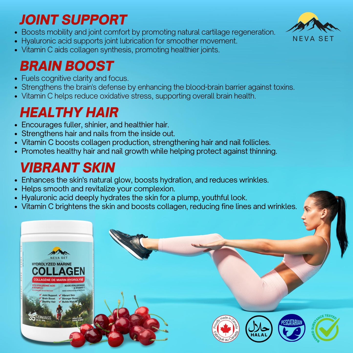 Neva Set Hydrolyzed Marine Collagen with Hyaluronic Acid & Vitamin C Powder 12.5