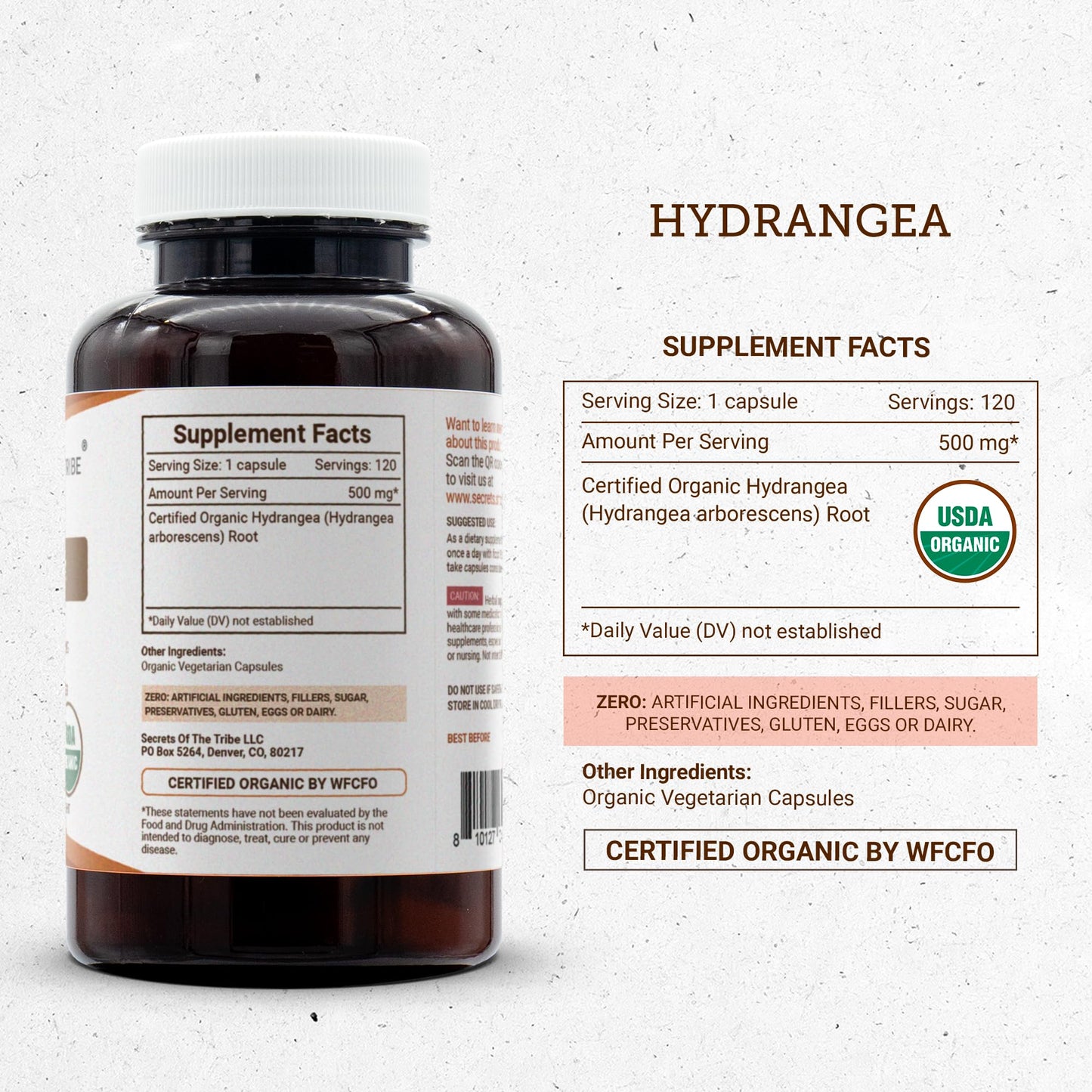 Secrets of the Tribe Hydrangea USDA Organic Capsules, 120 Count