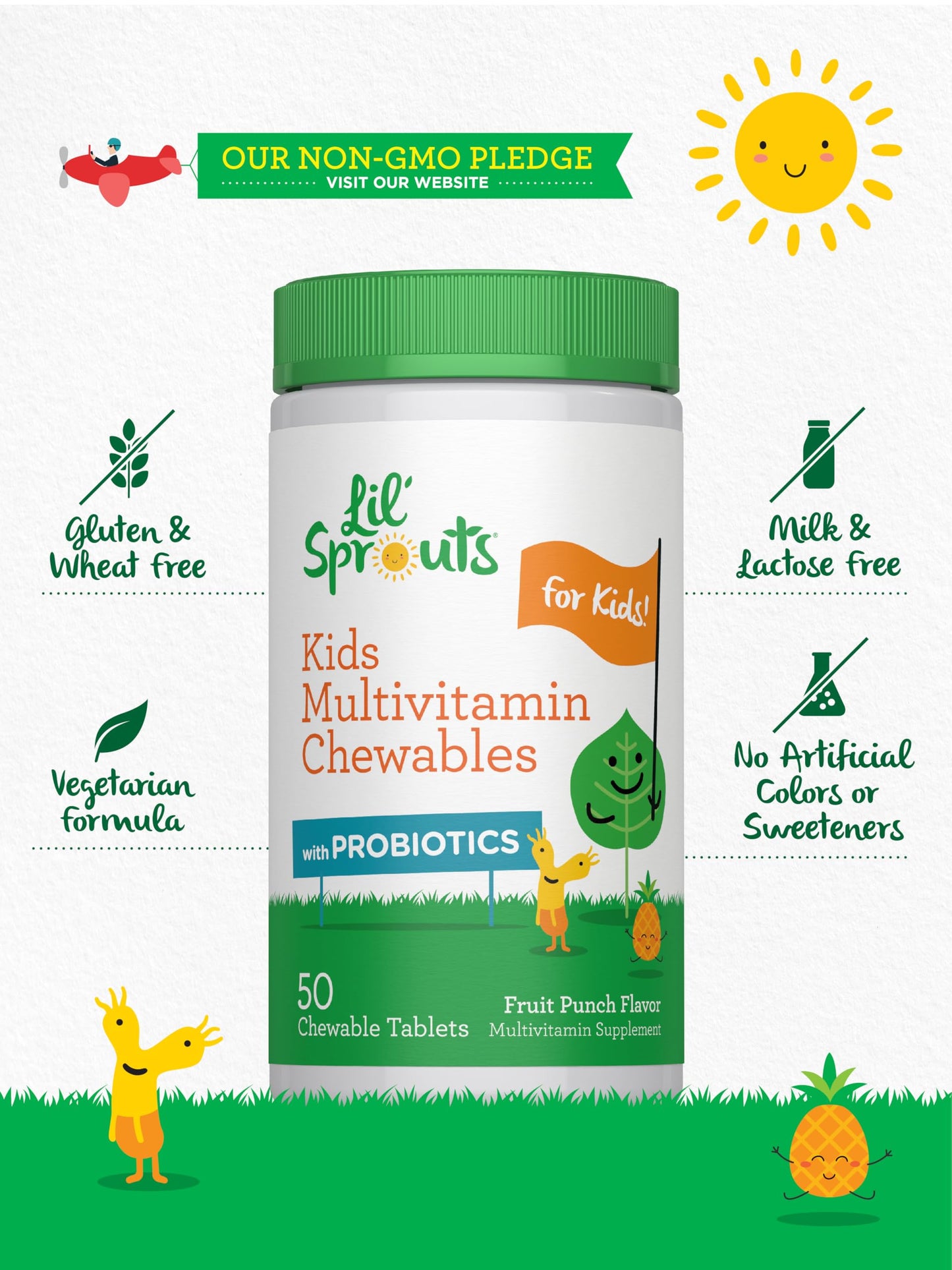 Lil' Sprouts Kids Multivitamin with Probiotics Chewable Tablets, 50 Tablets