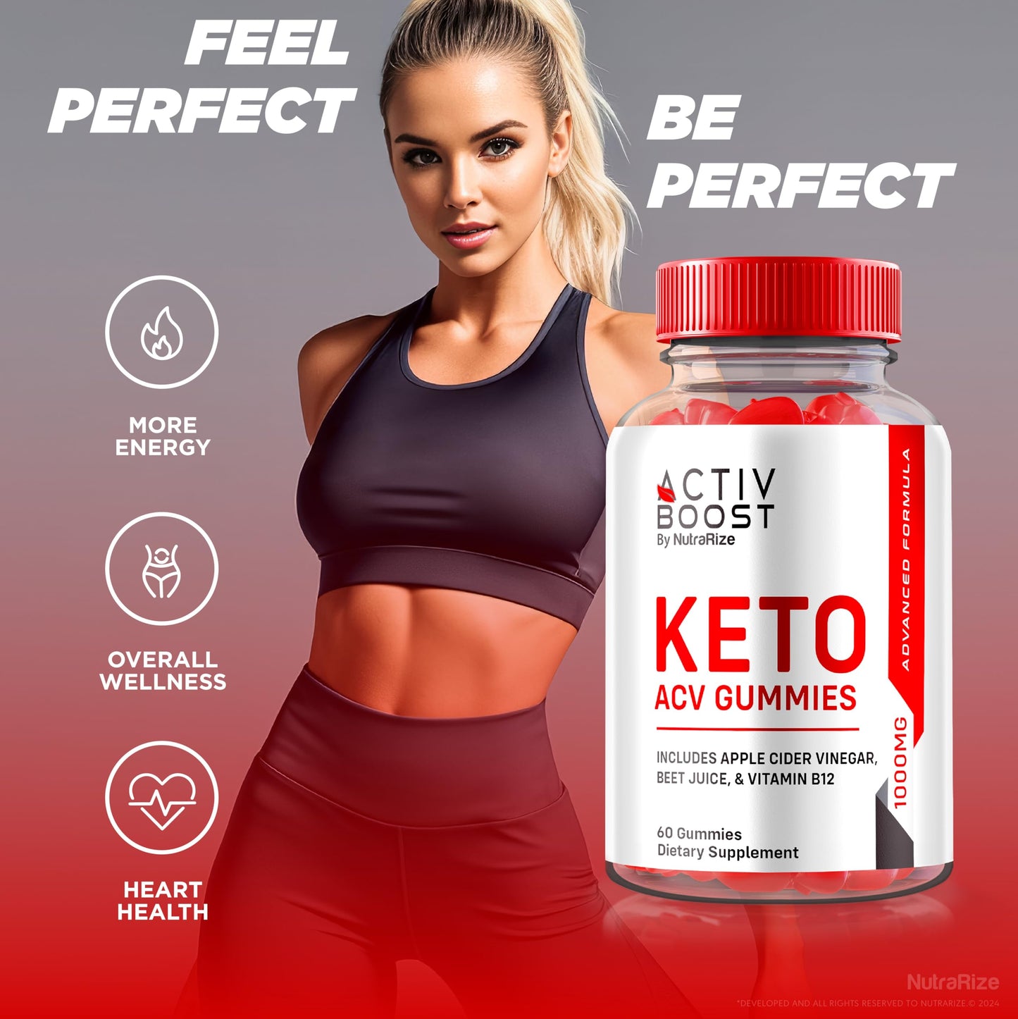 NutraRize Activ Boost Keto ACV Gummies, 60 Gummies