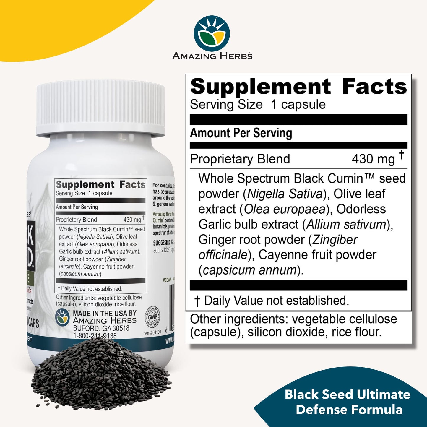 Amazing Herbs Whole Spectrum Black Seed Ultimate Capsules, 200 Capsules