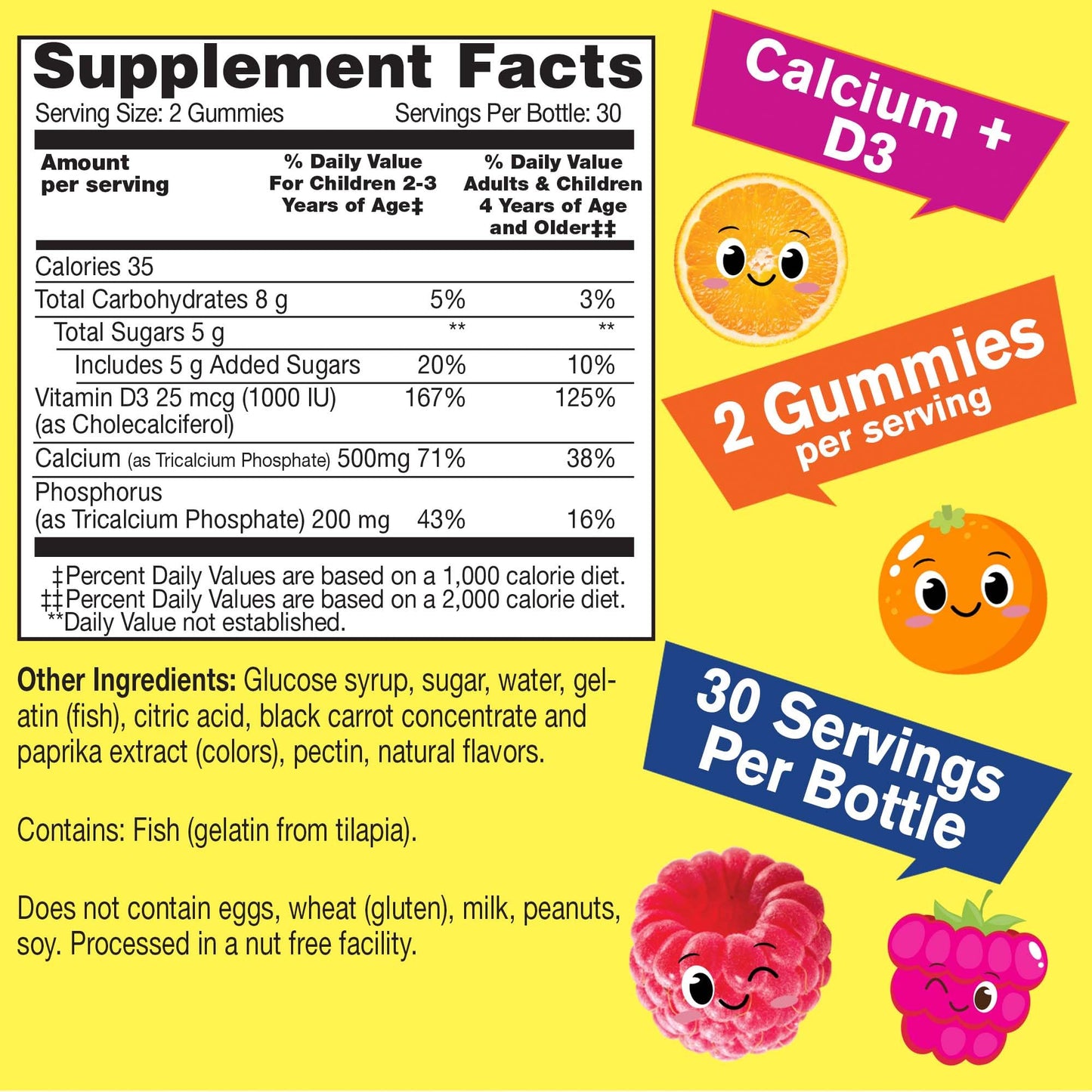WellYeah Calcium 500mg + Vitamin D3 1000 IU (25 mcg) Gummies for Kids, 60 Gummies
