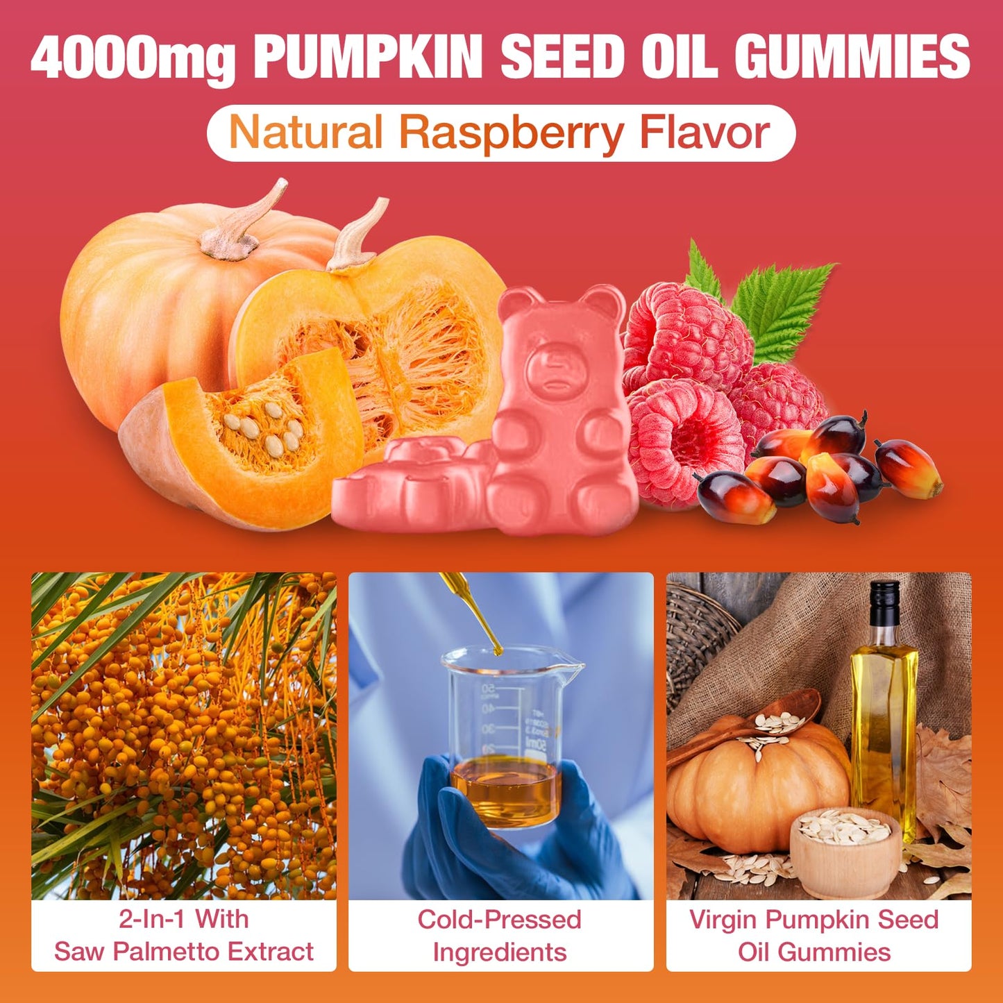 Yikecao Pumpkin Seed Oil Supplement with Saw Palmetto Gummies 60 Count