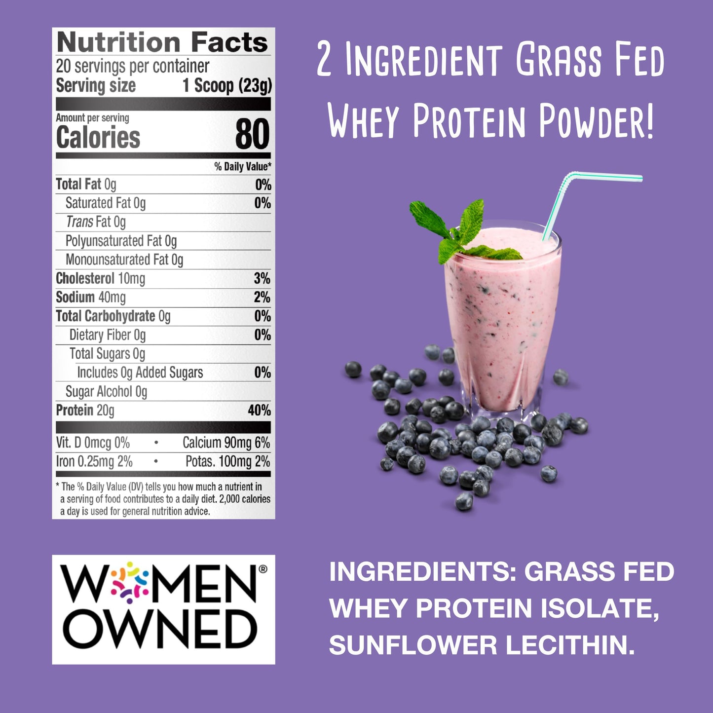 simplyFUEL Whey Protein Powder, 100% Grass-Fed, Unflavored, Unsweetened, Zero Sugar or Carbs, Gluten-Free, 20 g Protein per Serving, 16 oz