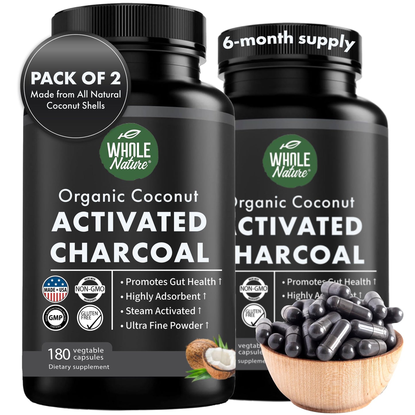 Whole Nature Coconut Activated Charcoal Capsule, 1 Capsule