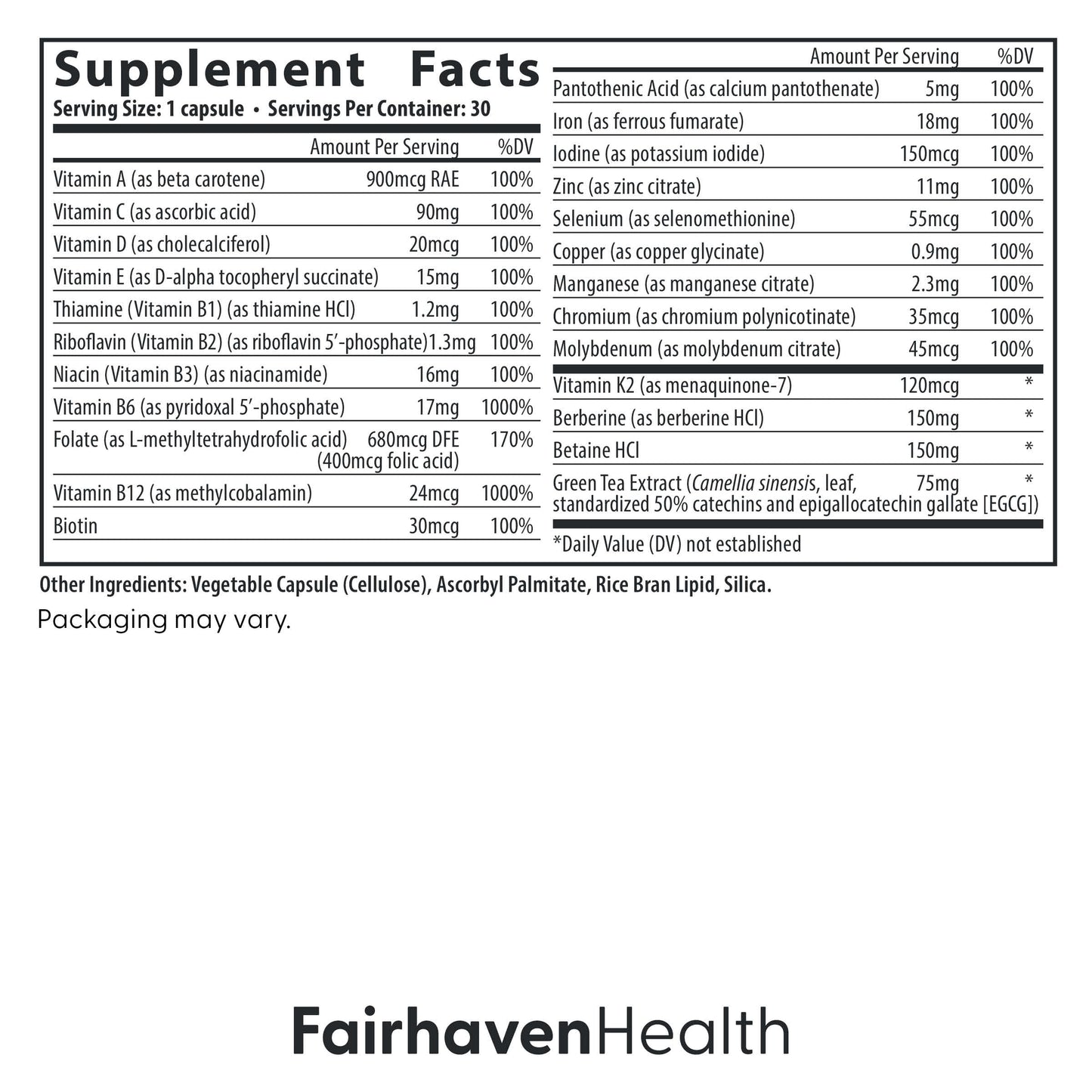 Fairhaven Health Menopause Multivitamin Essentials Capsules 30 Count