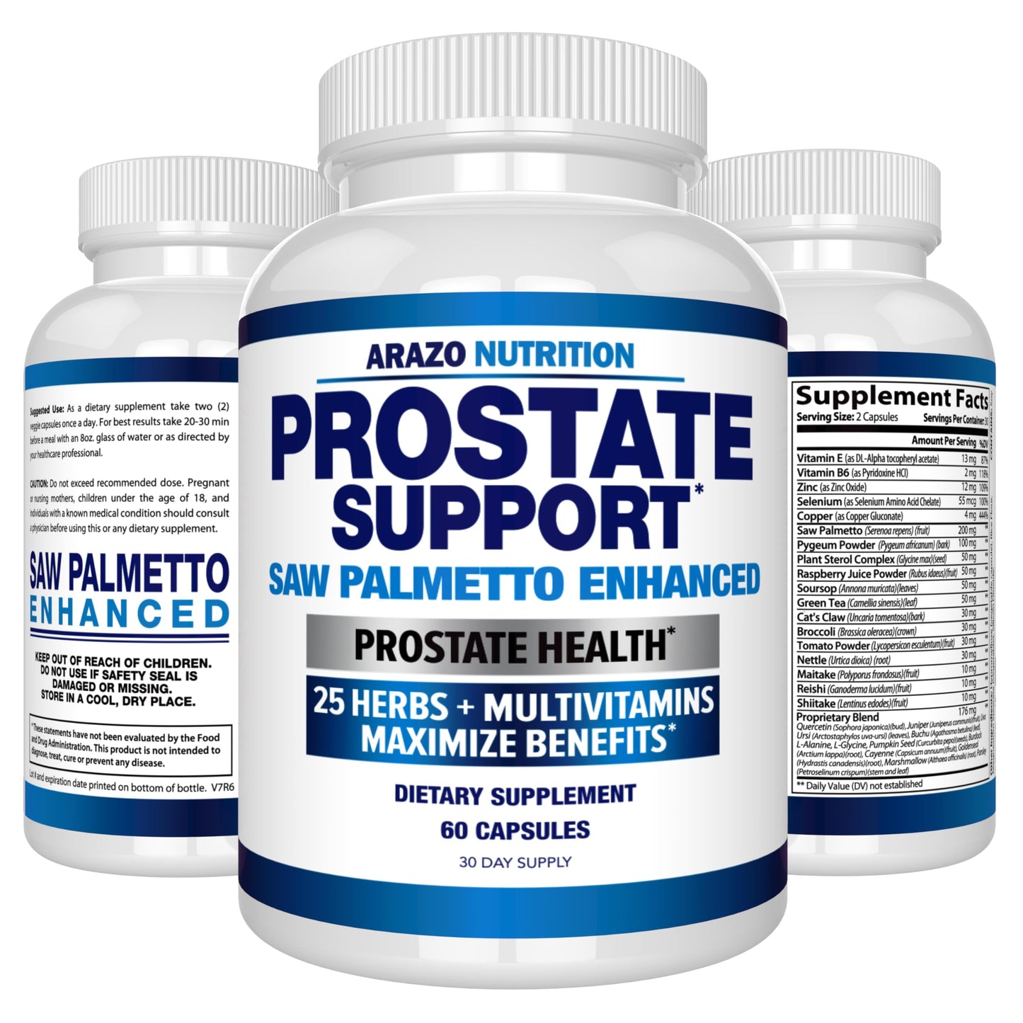 Arazo Nutrition Prostate Supplement Saw Palmetto + 25 Herbs Capsules 60 Count