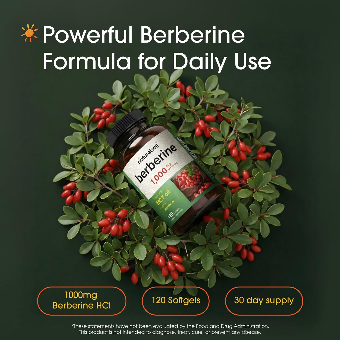 NatureBell Berberine 1,000mg Softgels 120 Count