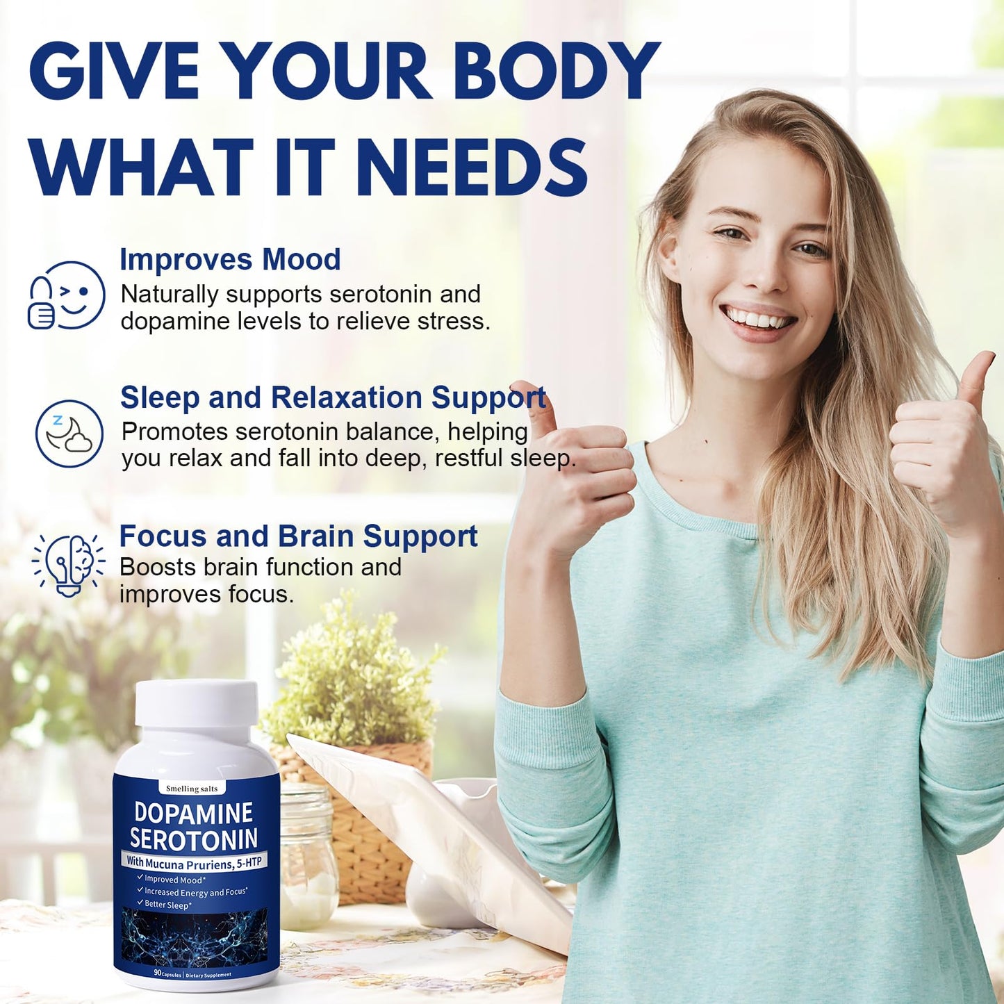 FLIKO Serotonin and Dopamine Supplements – Natural Neurotransmitter Support with 5-HTP & Mucuna Pruriens – Boost Mood, Focus & Energy Capsules, 100 Count