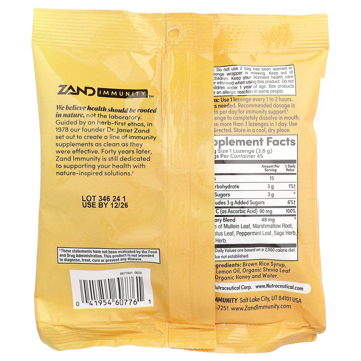 ZAND Lemon Honey Lozenges 45 Count