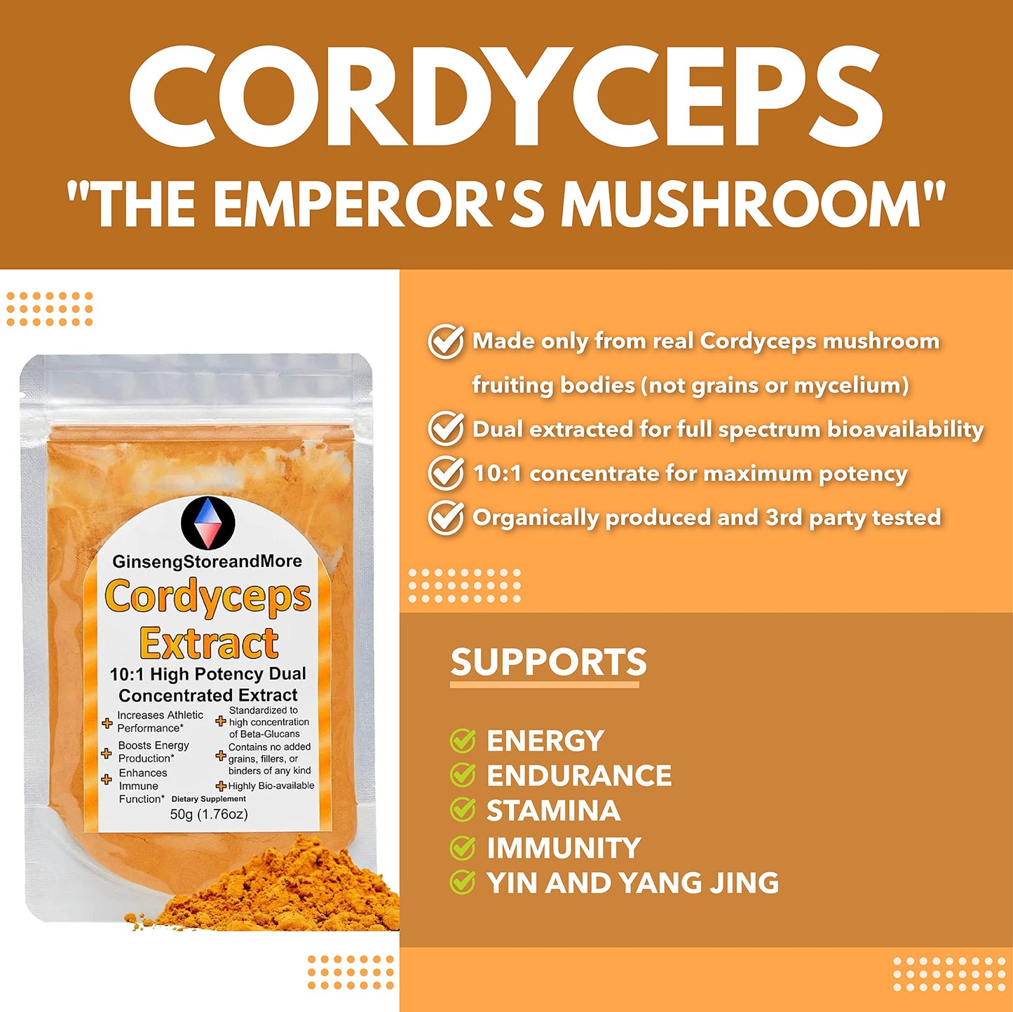 GinsengStoreAndMore Cordyceps Extract Powder 10:1 Organic, 1.76 oz