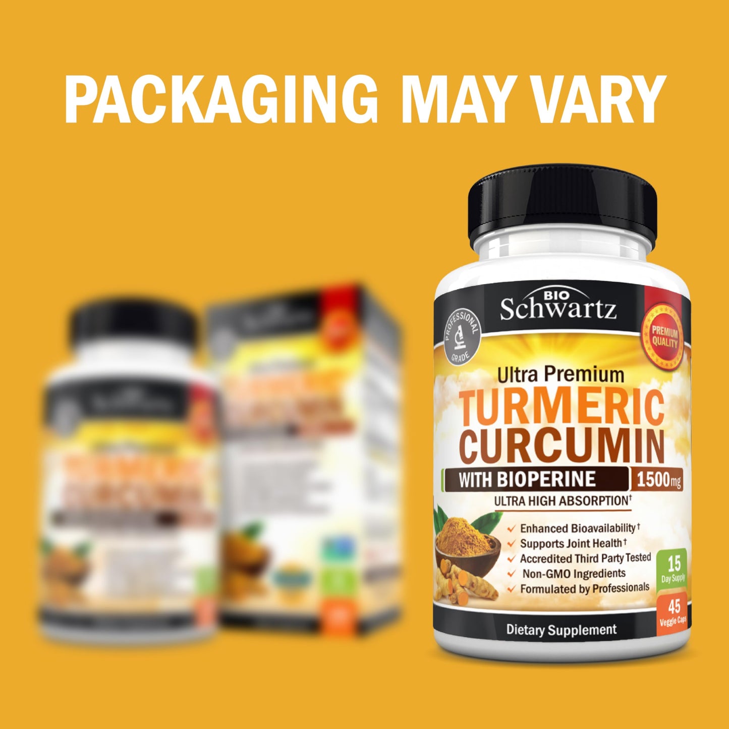 BioSchwartz Turmeric Curcumin with Black Pepper Extract 1500mg Capsules, 45 Count
