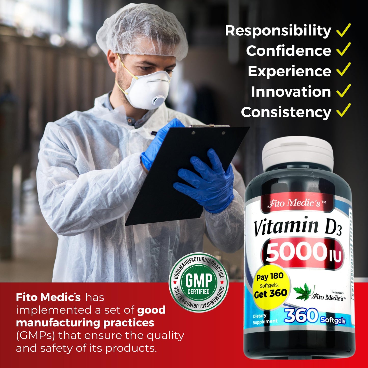 FITO MEDIC'S Vitamin D3 5000 IU Softgels, 360 Count