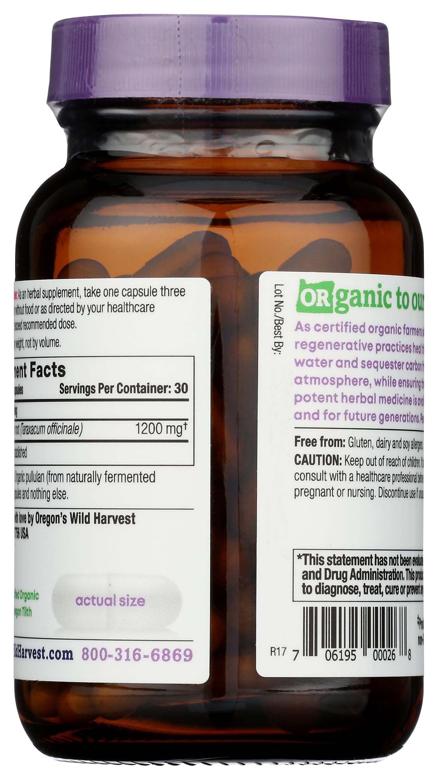 Oregon's Wild Harvest Dandelion Root Organic Supplement Capsules, 90 Capsules