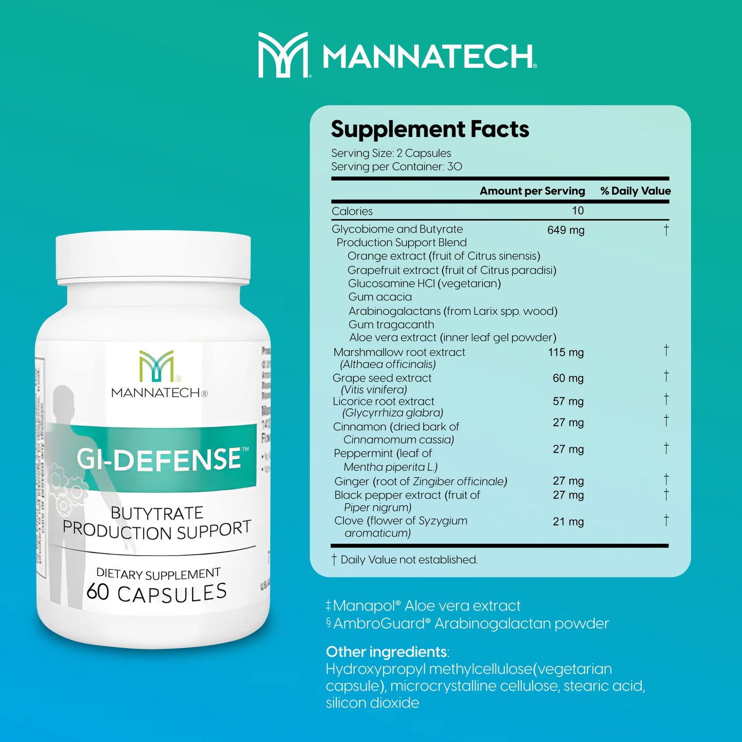 Mannatech GI-Defense® Butyrate Supplement 60 Capsules