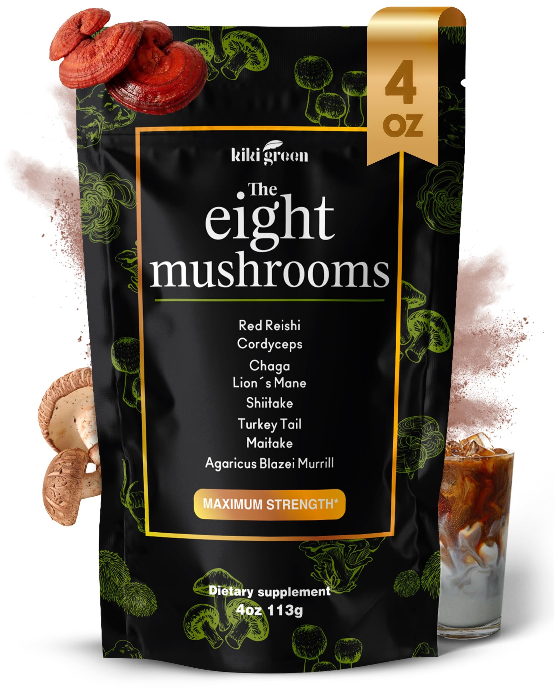 KIKI Green 8 Mushrooms Powder Extract 4 oz