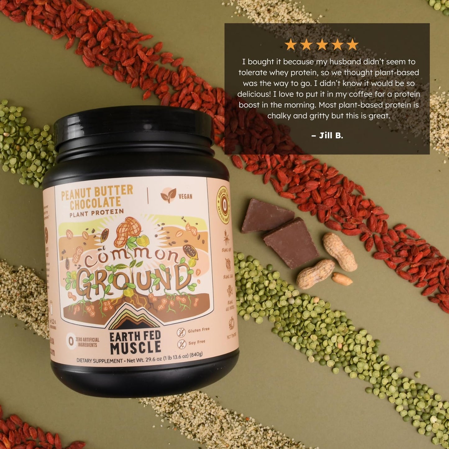 Earth Fed Muscle Organic Plant Protein Chocolate Peanut Butter Powder 29.6