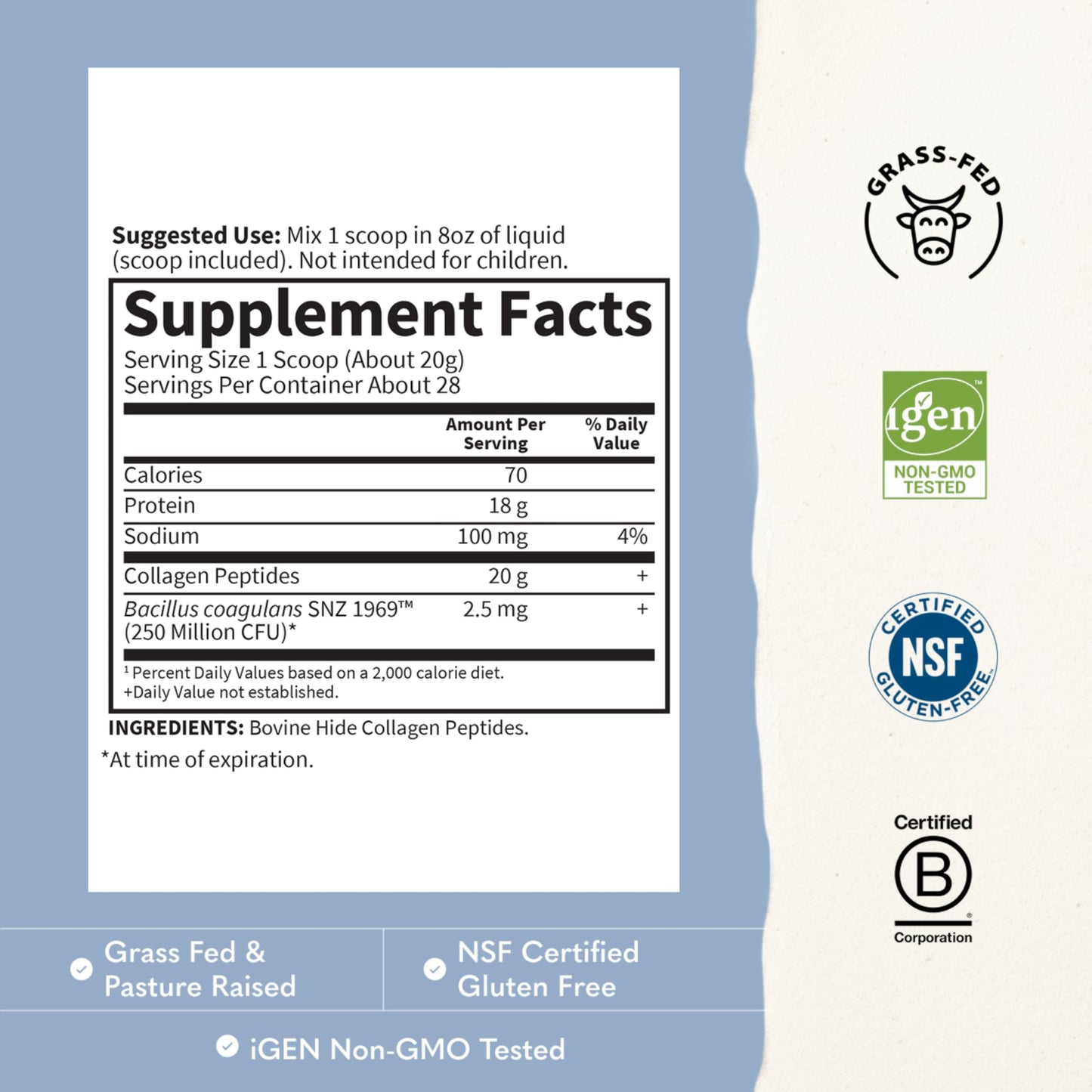 Garden of Life Grass Fed Collagen Peptides Powder Unflavored 19.8 oz