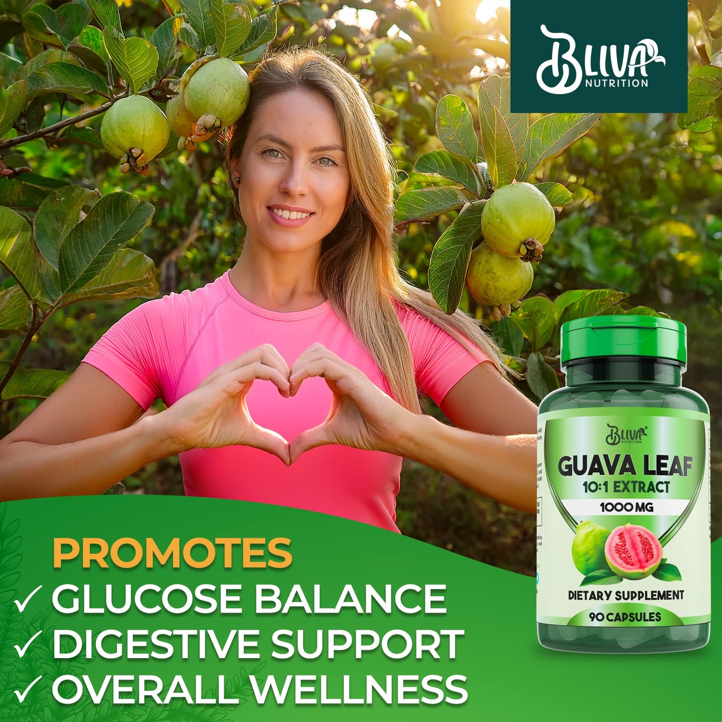 BLIVA NUTRITION Guava Leaf Extract Capsules 90 Capsules