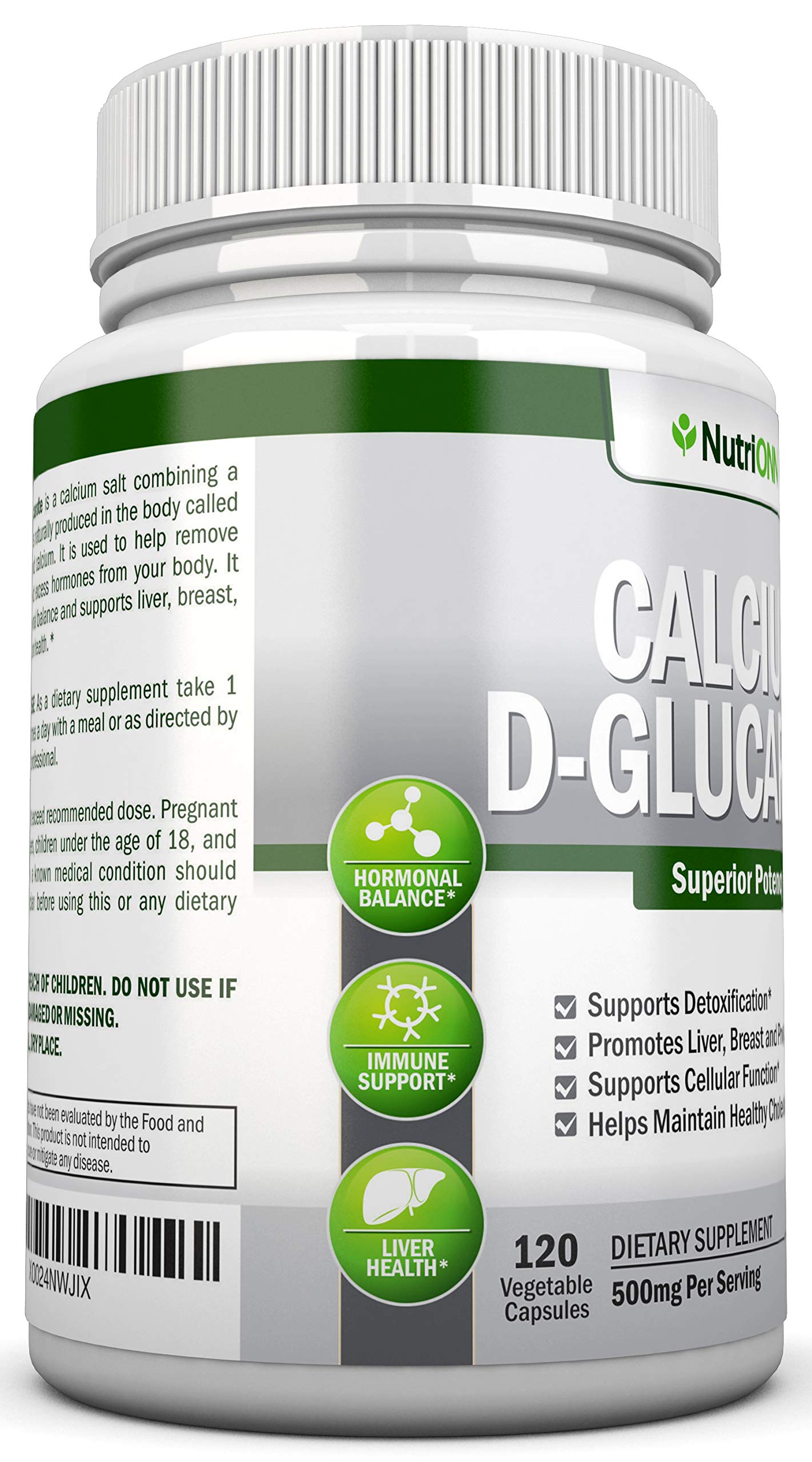 NutriONN Calcium D-Glucarate 500mg Capsules, 120 Count