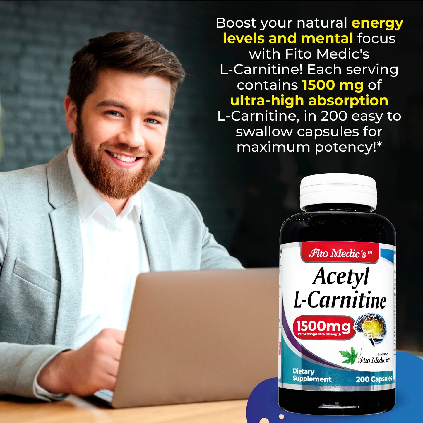 FITO MEDIC'S Acetyl L-Carnitine Supplement, 200 Capsules