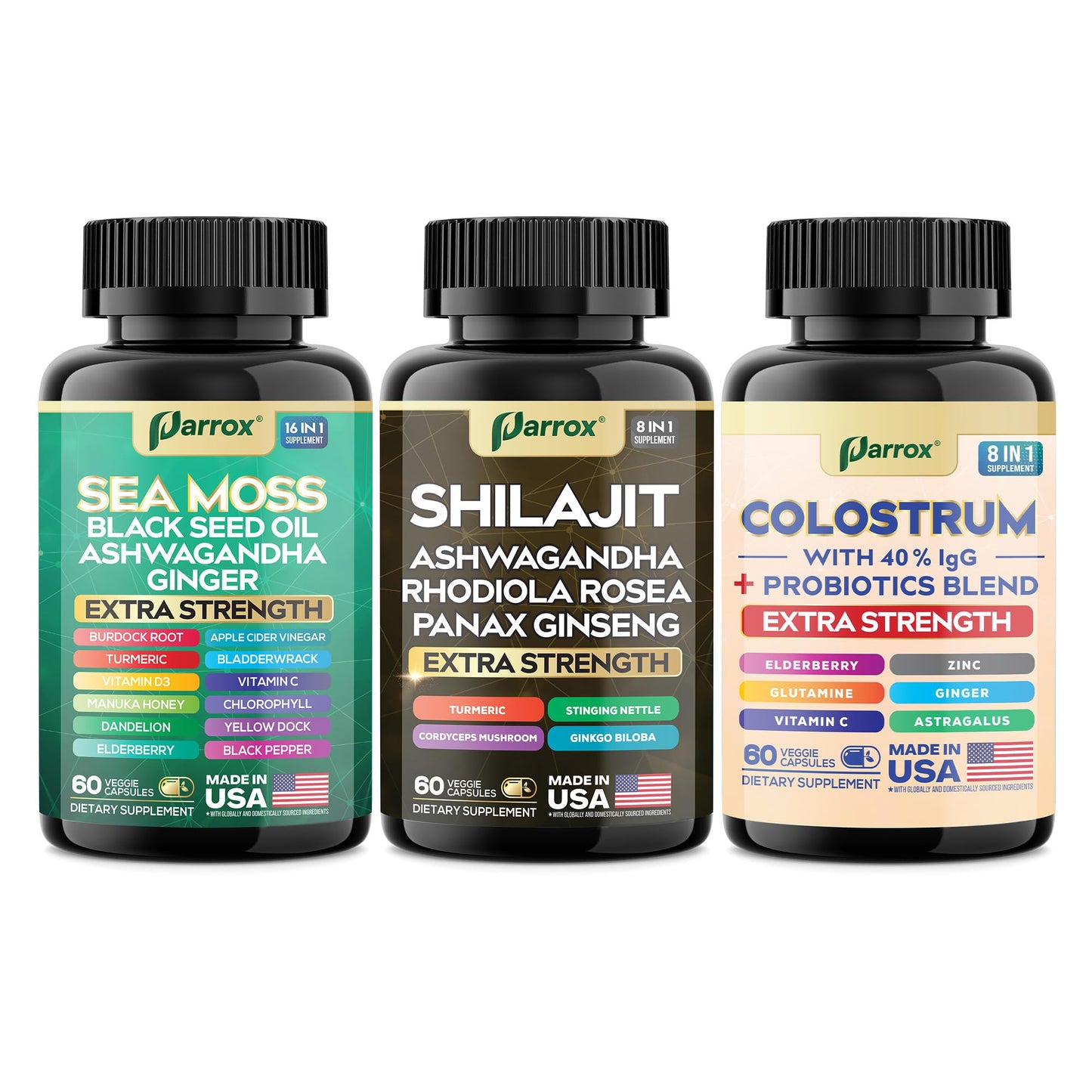 Parrox Sea Moss Shilajit Colostrum Black Seed Complete Vitality Trio Bundle Capsule 180